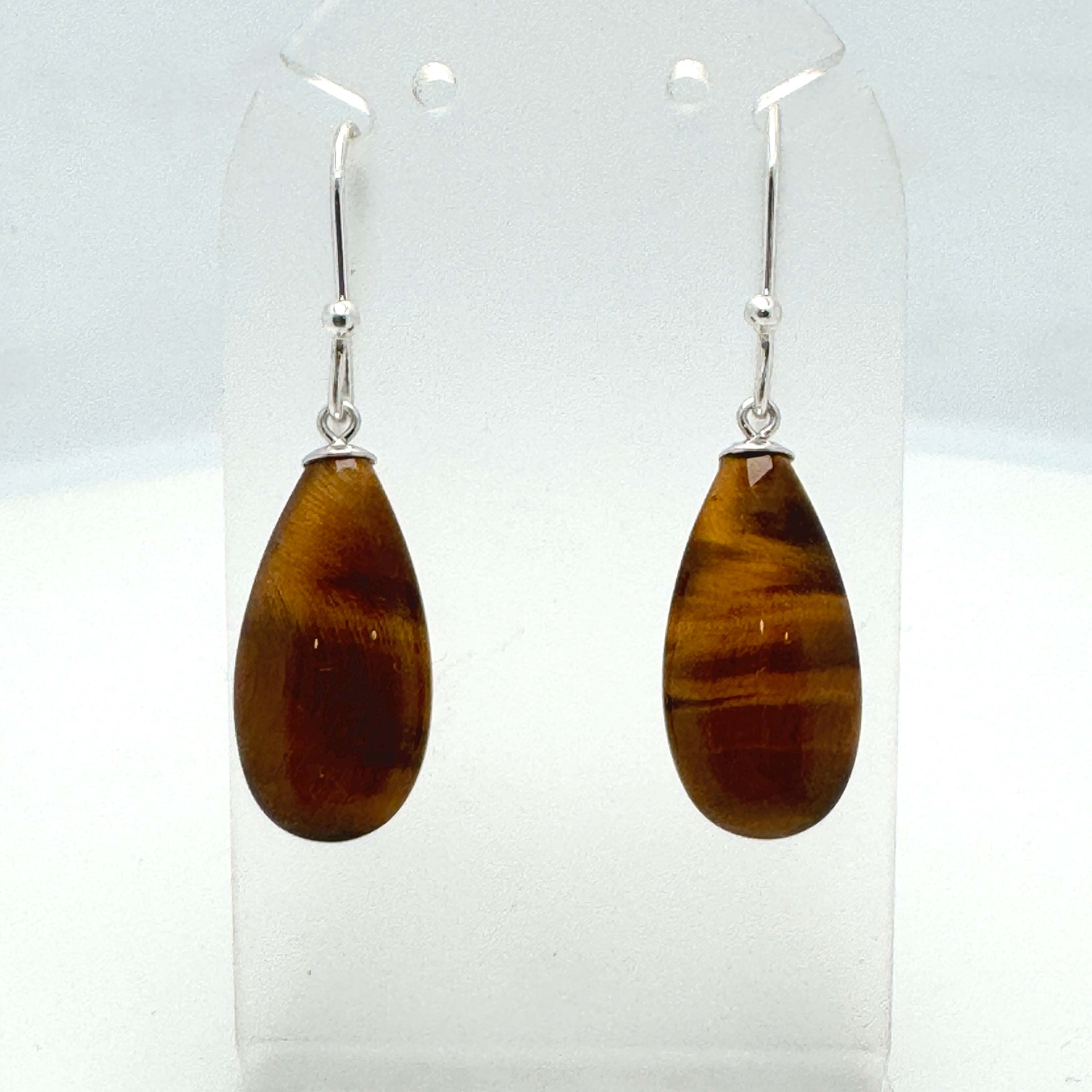 Tiger eye drop sterling silver earrings