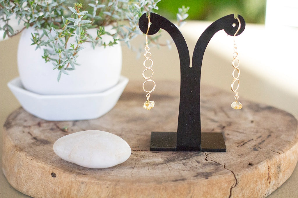 Natural Citrine Gemstone Gold Looped Earrings | Crystal Jewellery