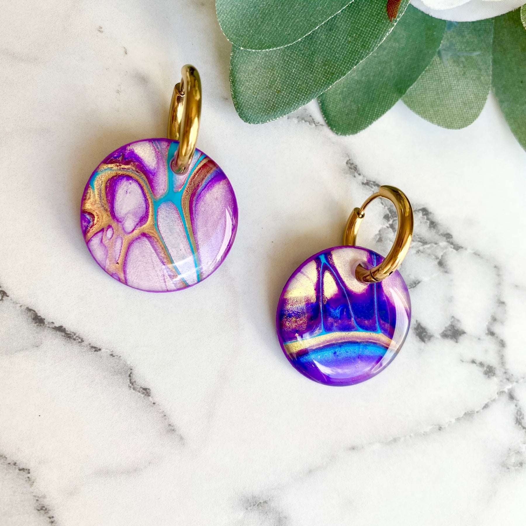 Turquoise Purple Huggie Hoop Earrings