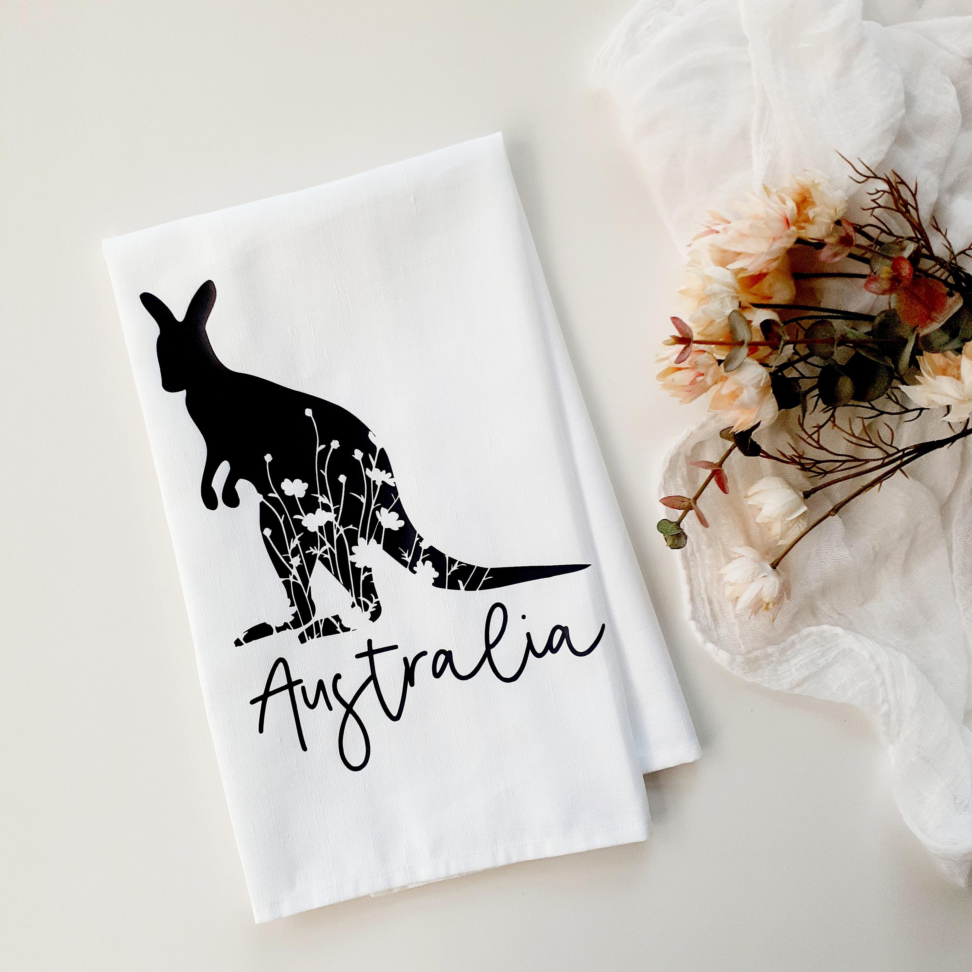 Australian Animal Tea Towel, Australiana Kitchen Decor, Linen Cotton, Souvenir, Gift