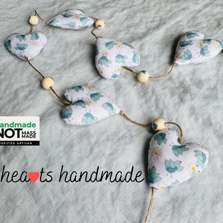 Handmade 'string of love' hanging hearts - blue birds