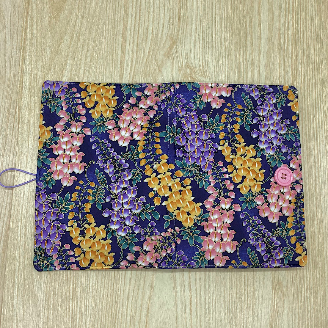Wisteria (blue) flower refillable A5 fabric notebook cover gift set - Incl. book and pen.