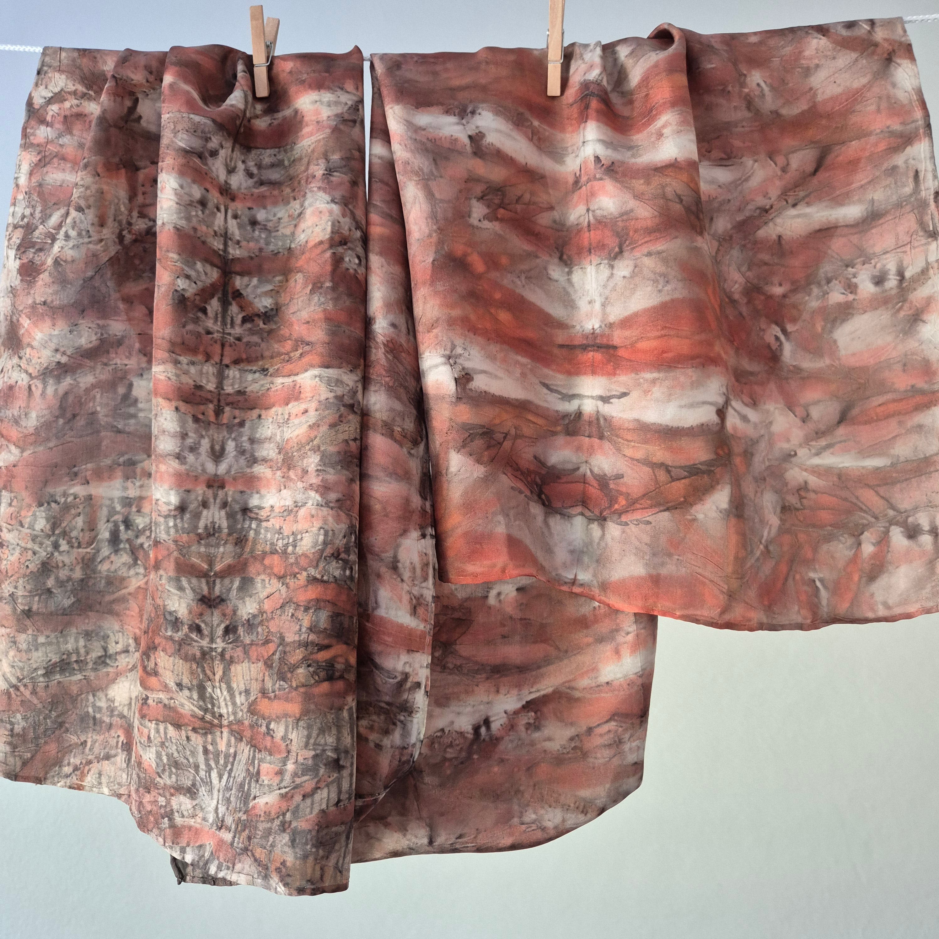 Silk scarf ecoprinted eucalyptus leaves