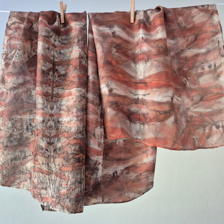 Silk scarf ecoprinted eucalyptus leaves