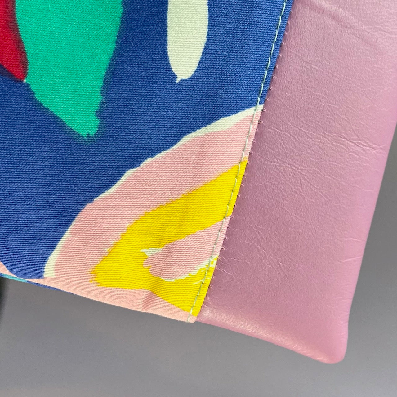 Colourful, repurposed vintage fabric zip POUCH with leather