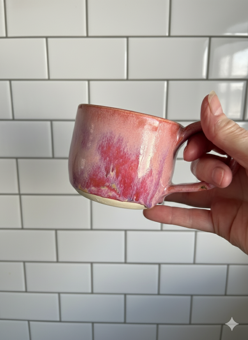 Handmade Ceramic Pink, Drip-Glaze Mug