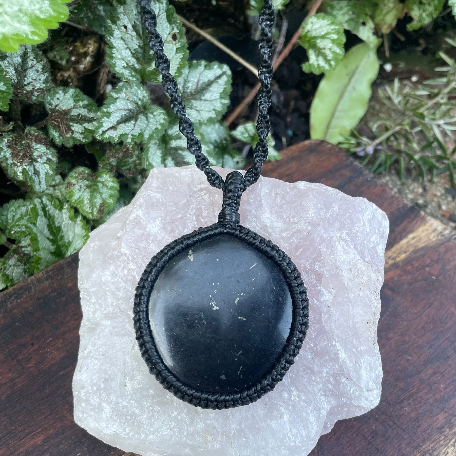 Shungite Macrame Necklace, Adjustable Boho Pendant