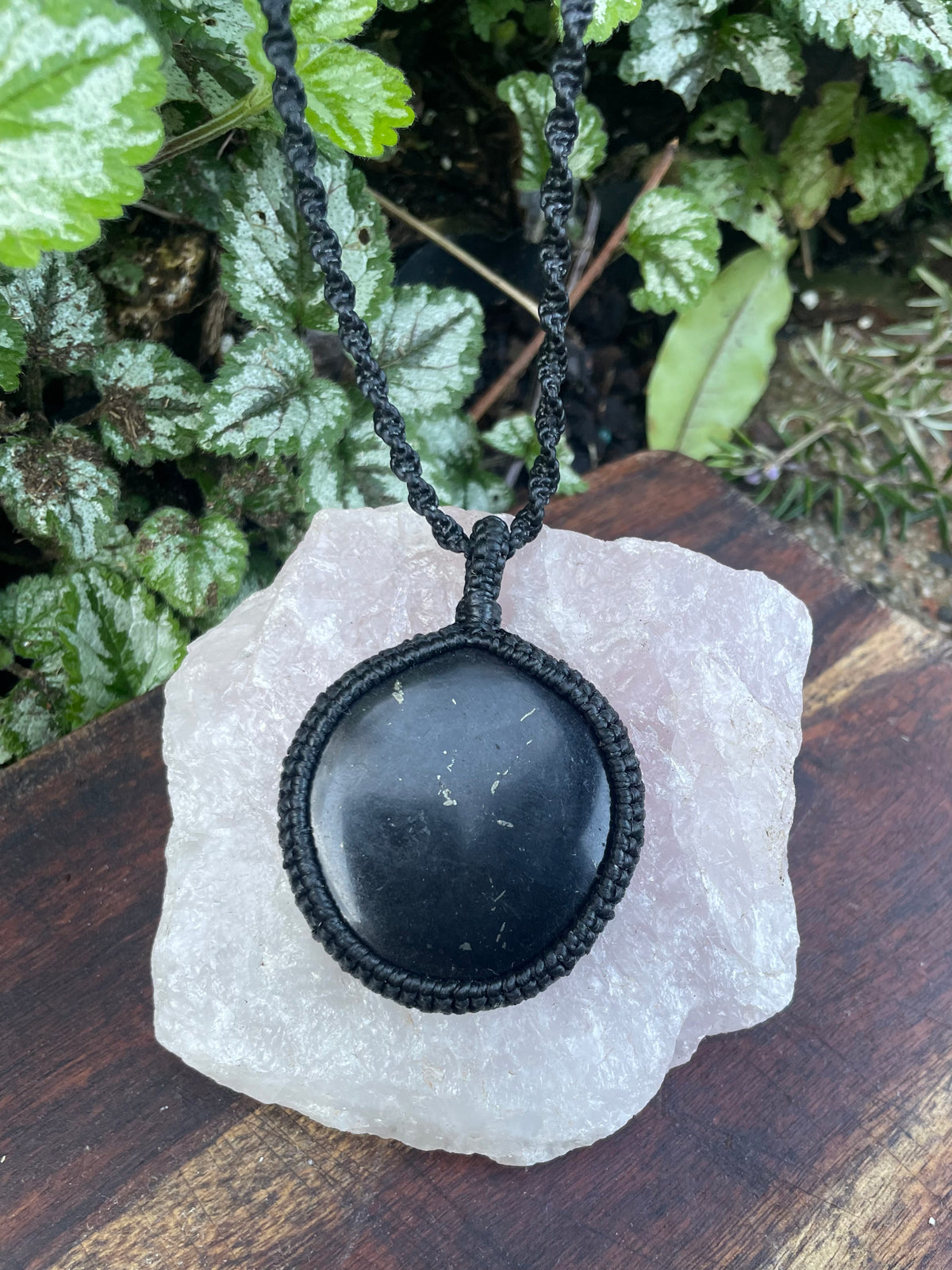 Shungite Macrame Necklace, Adjustable Boho Pendant