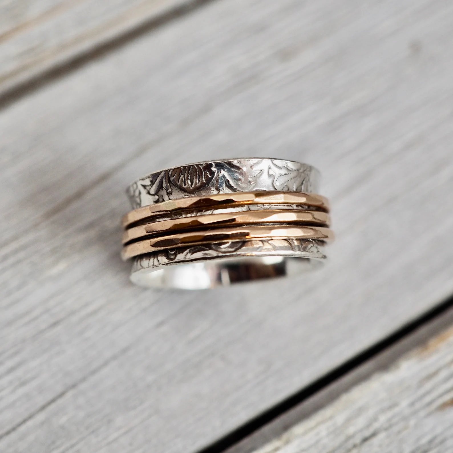 Silver and rose gold spinner ring | Silver and gold fill fidget ring | Solid sterling silver anxiety ring | Silver handmade jewellery