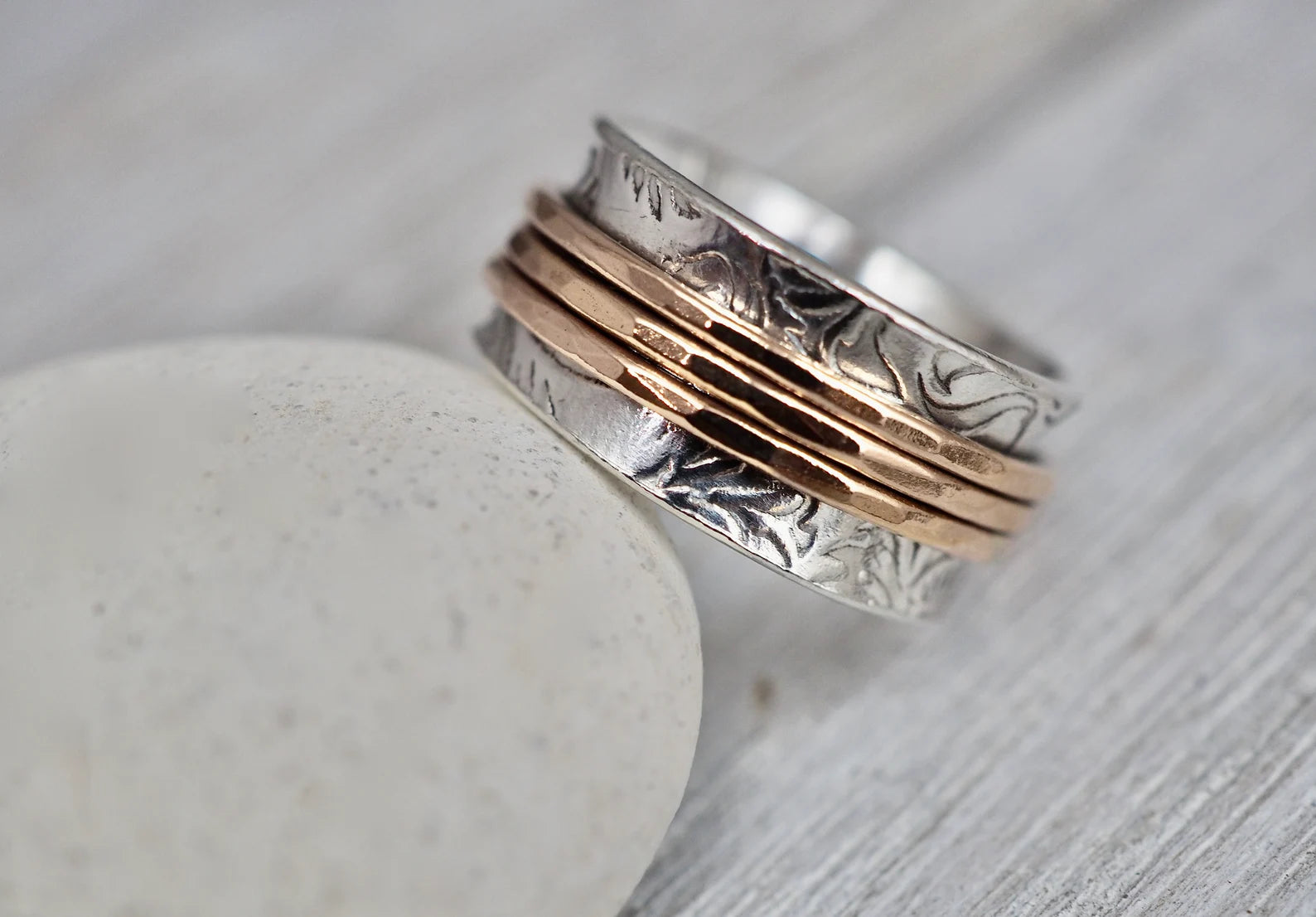 Silver and rose gold spinner ring | Silver and gold fill fidget ring | Solid sterling silver anxiety ring | Silver handmade jewellery