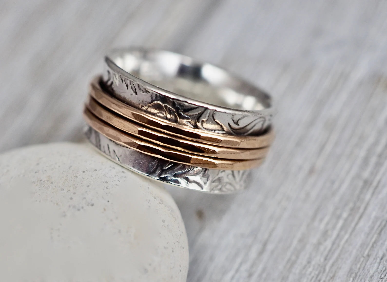Silver and rose gold spinner ring | Silver and gold fill fidget ring | Solid sterling silver anxiety ring | Silver handmade jewellery