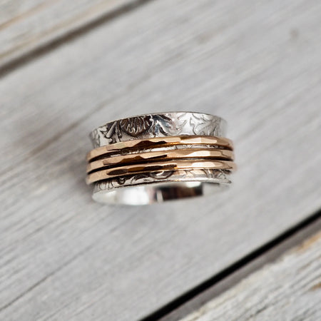 Silver and rose gold spinner ring | Silver and gold fill fidget ring | Solid sterling silver anxiety ring | Silver handmade jewellery