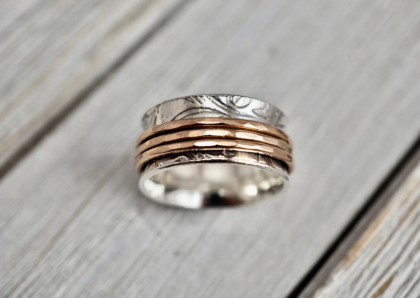 Silver and rose gold spinner ring | Silver and gold fill fidget ring | Solid sterling silver anxiety ring | Silver handmade jewellery
