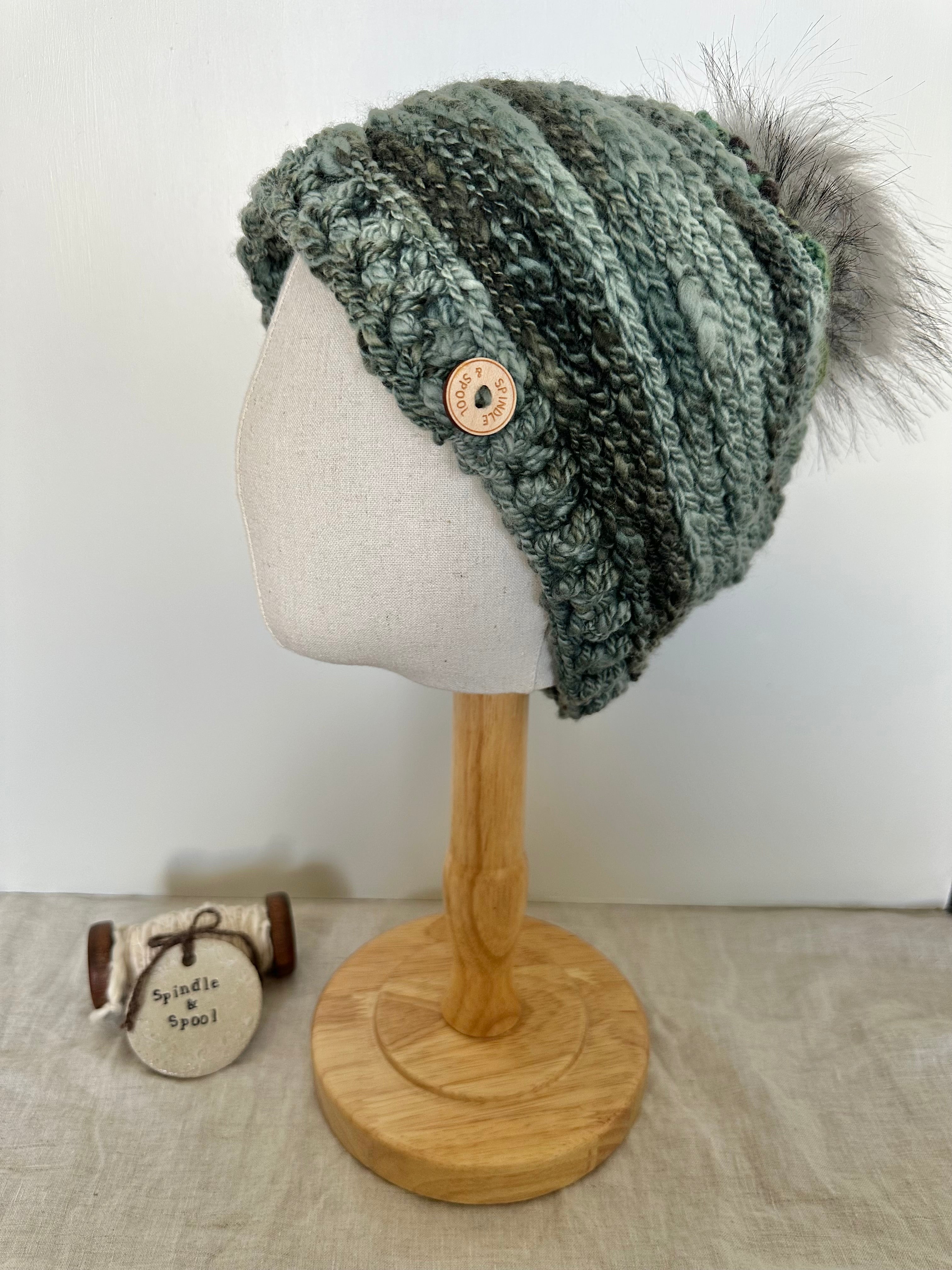 Handspun Merino Wool 'Moss' Beanie