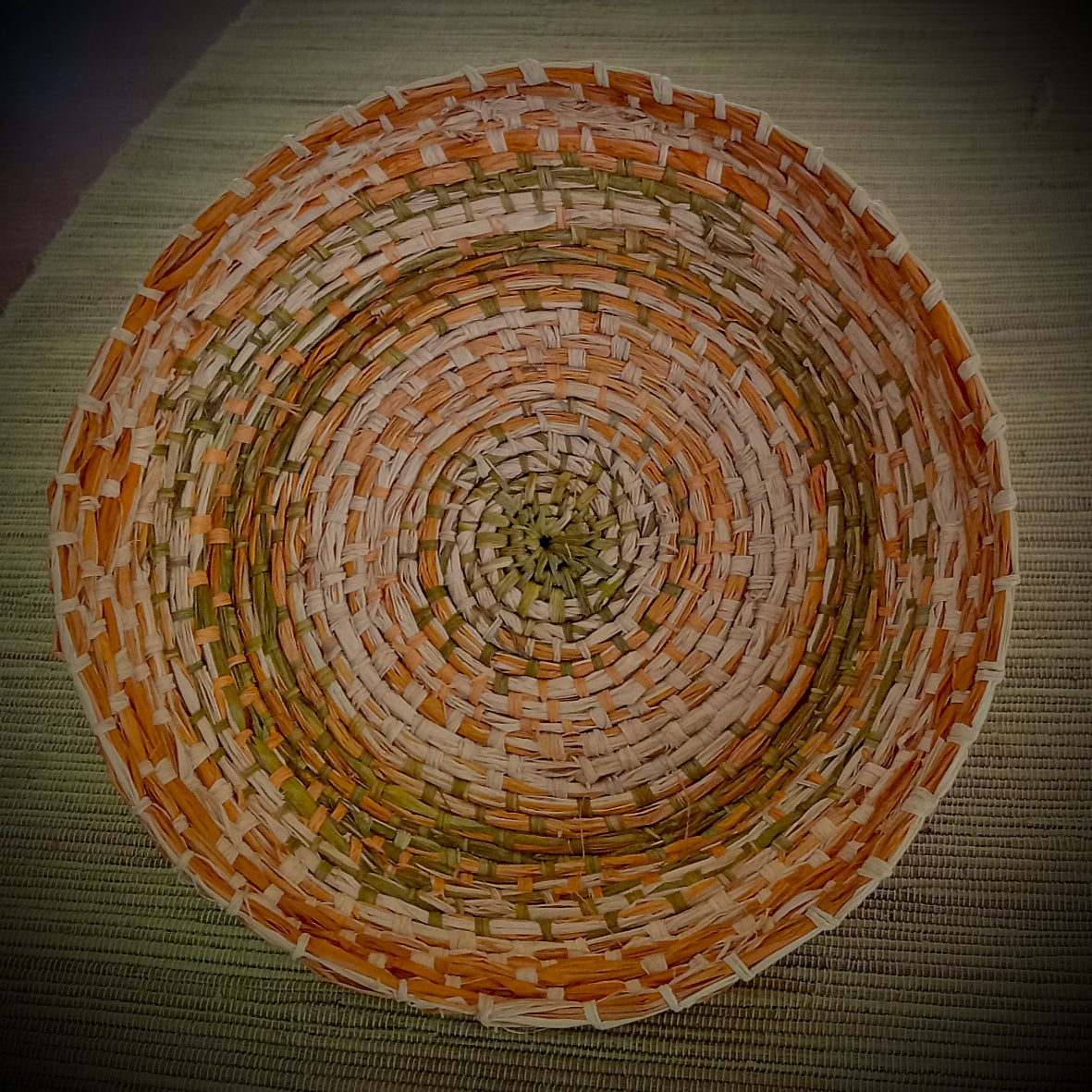 Raffia Basket in orange, green and natural