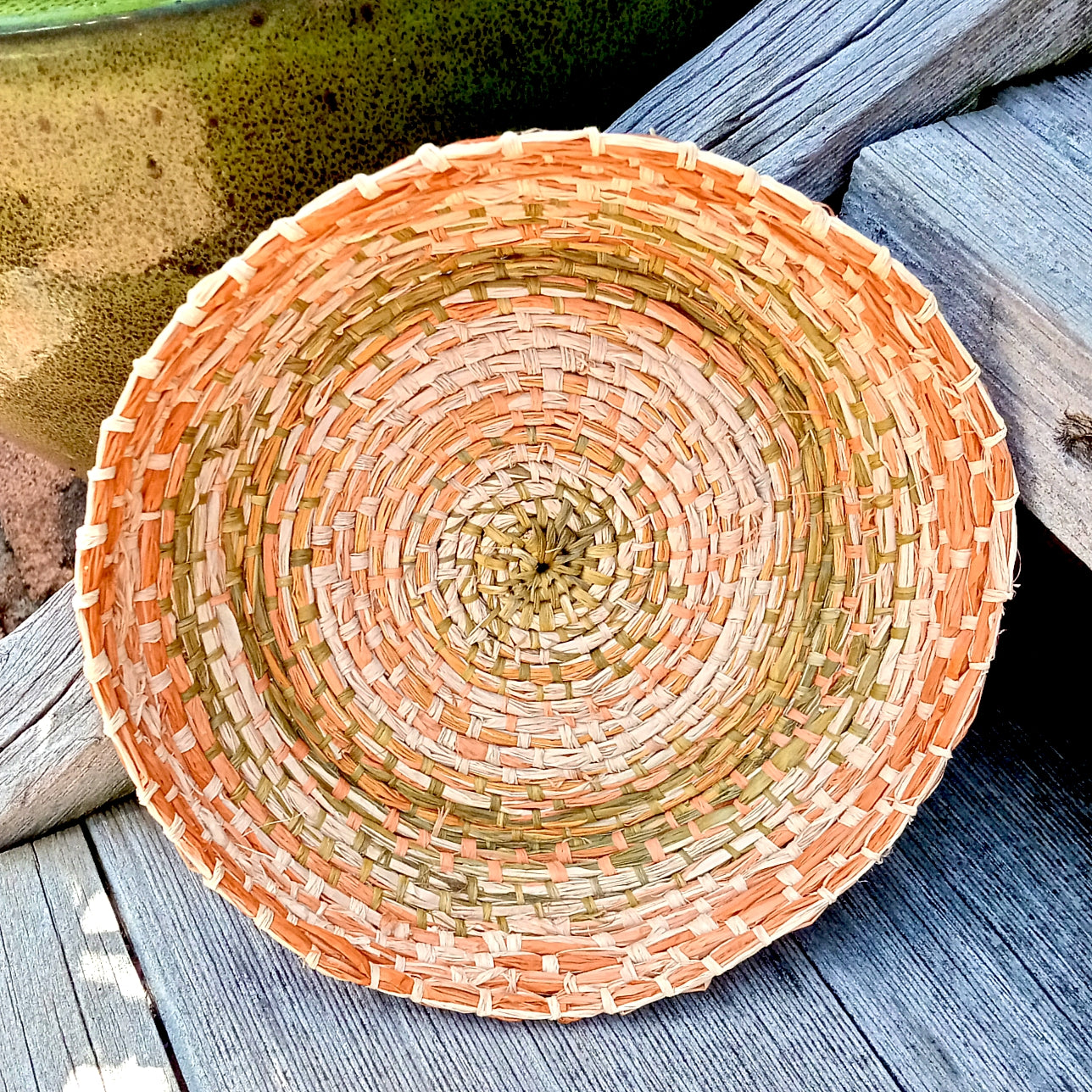 Raffia Basket in orange, green and natural