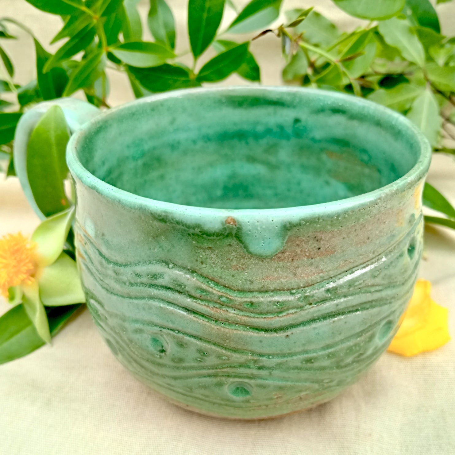 Light jade green hand made mug