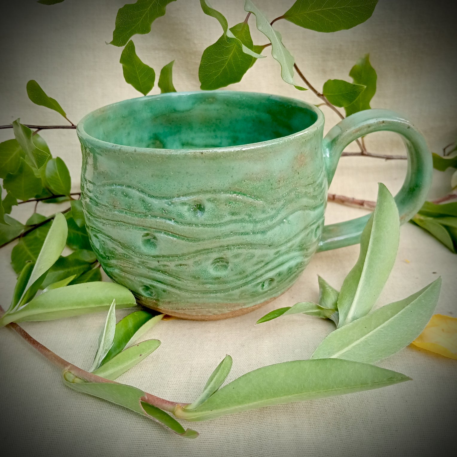 Light jade green hand made mug