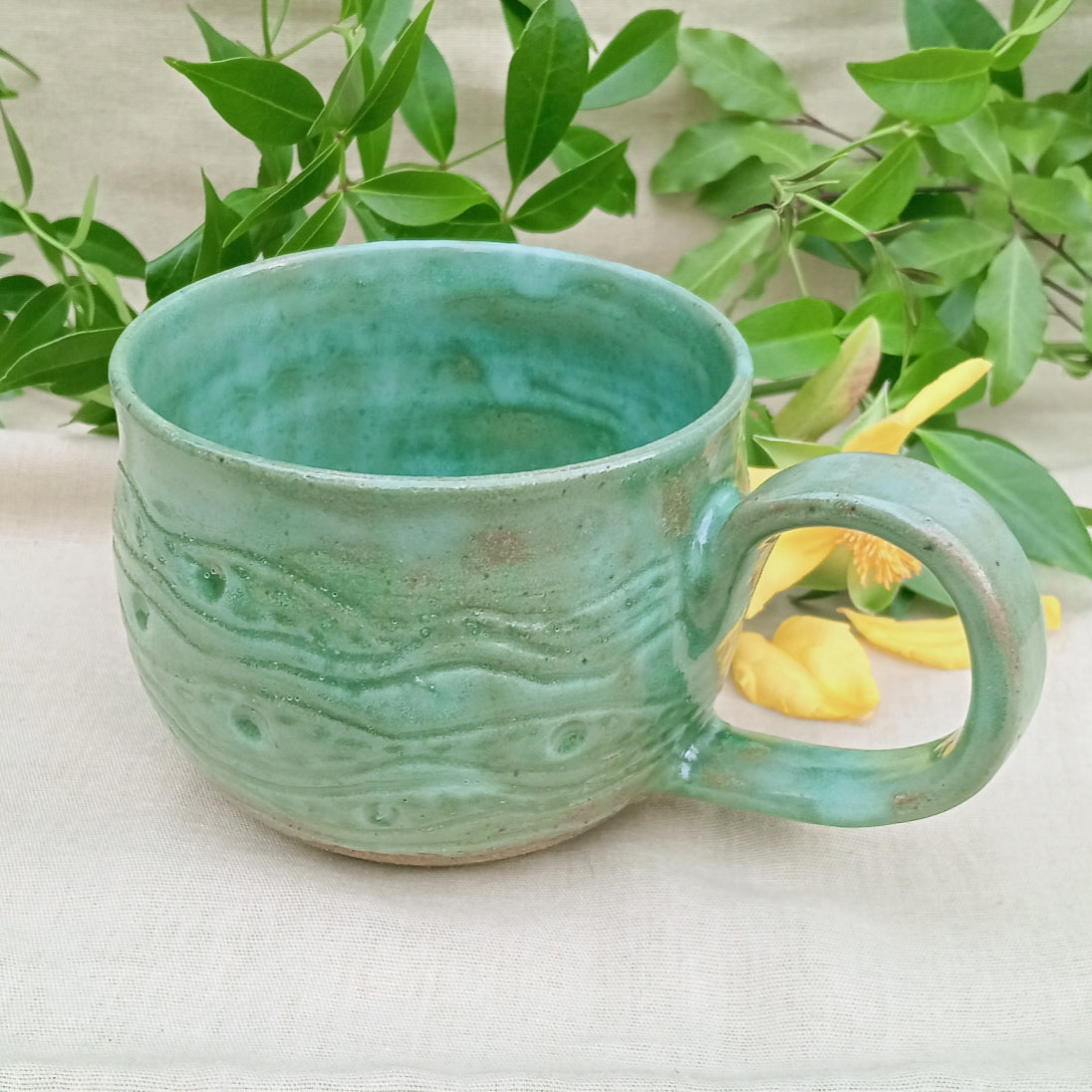 Light jade green hand made mug