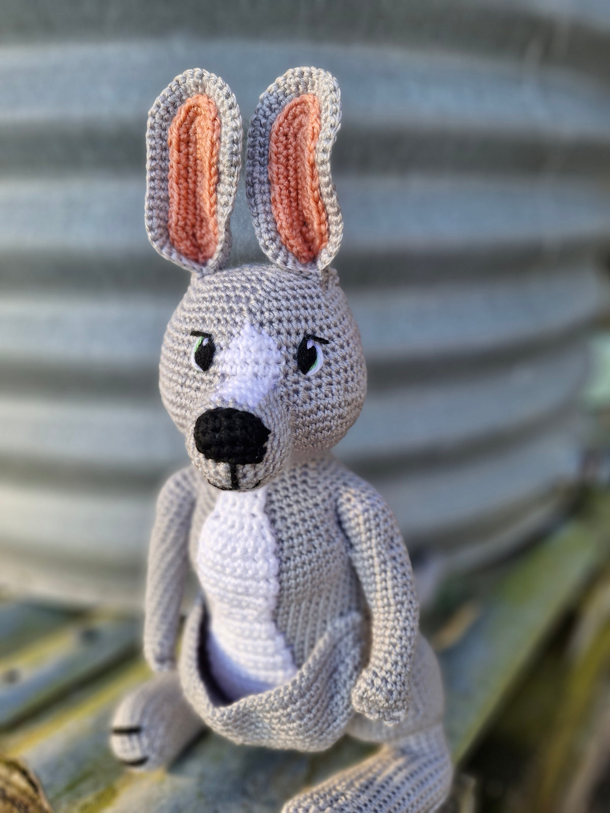 Handmade Crochet Sweet Grey Kangaroo – Made to Order