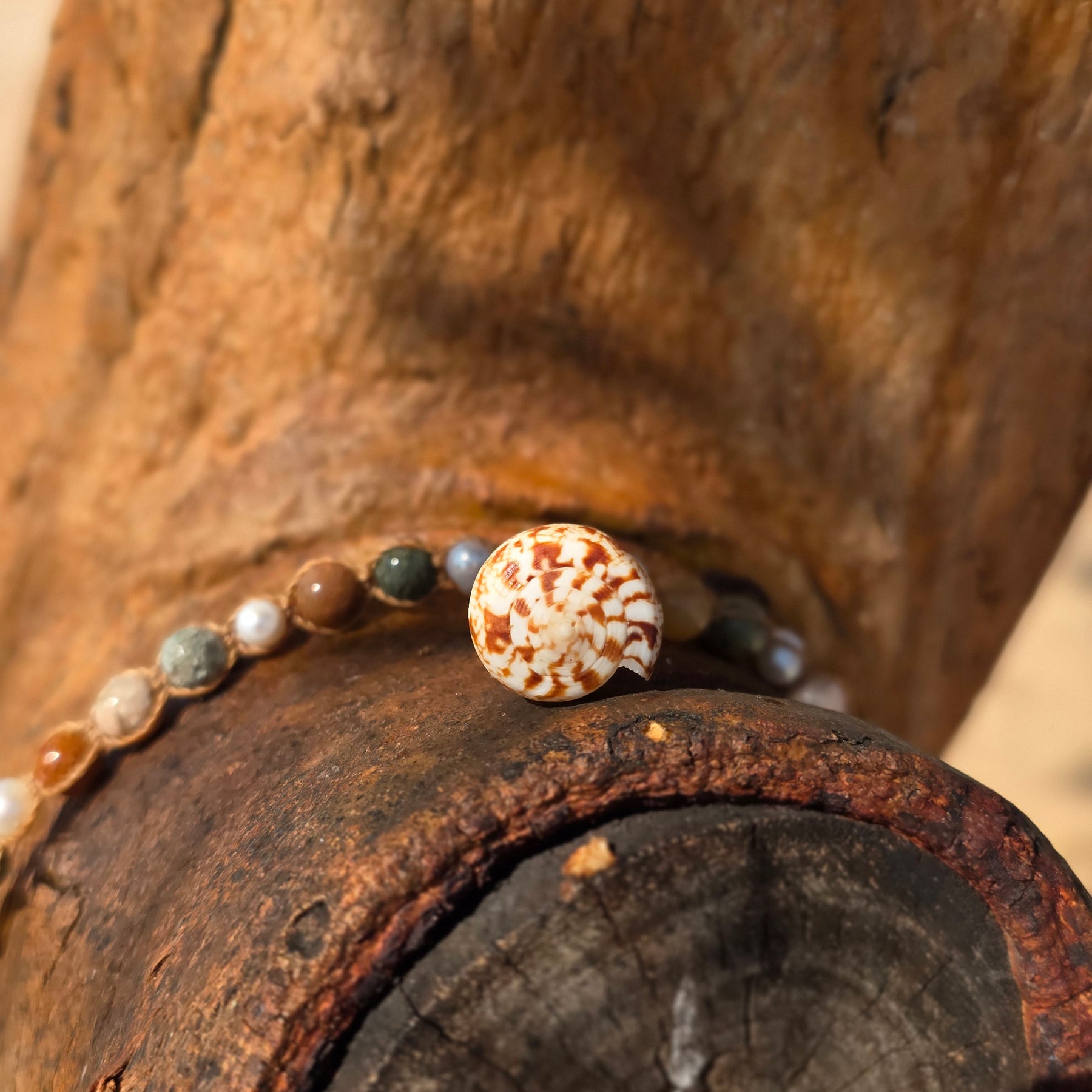 Cone Shell with Rare Ocean Agate & Pearl Necklace