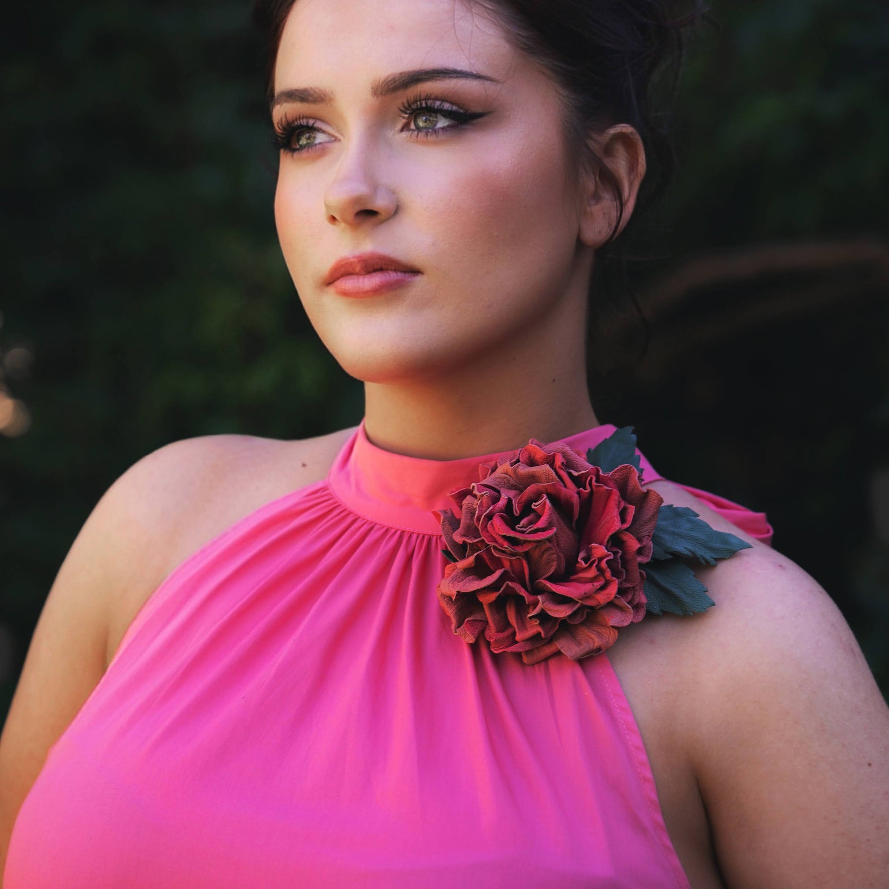 LEATHER dark pink ROSE " Blush Garden", corsage flower, pin brooch flower,  hair hat clip .
