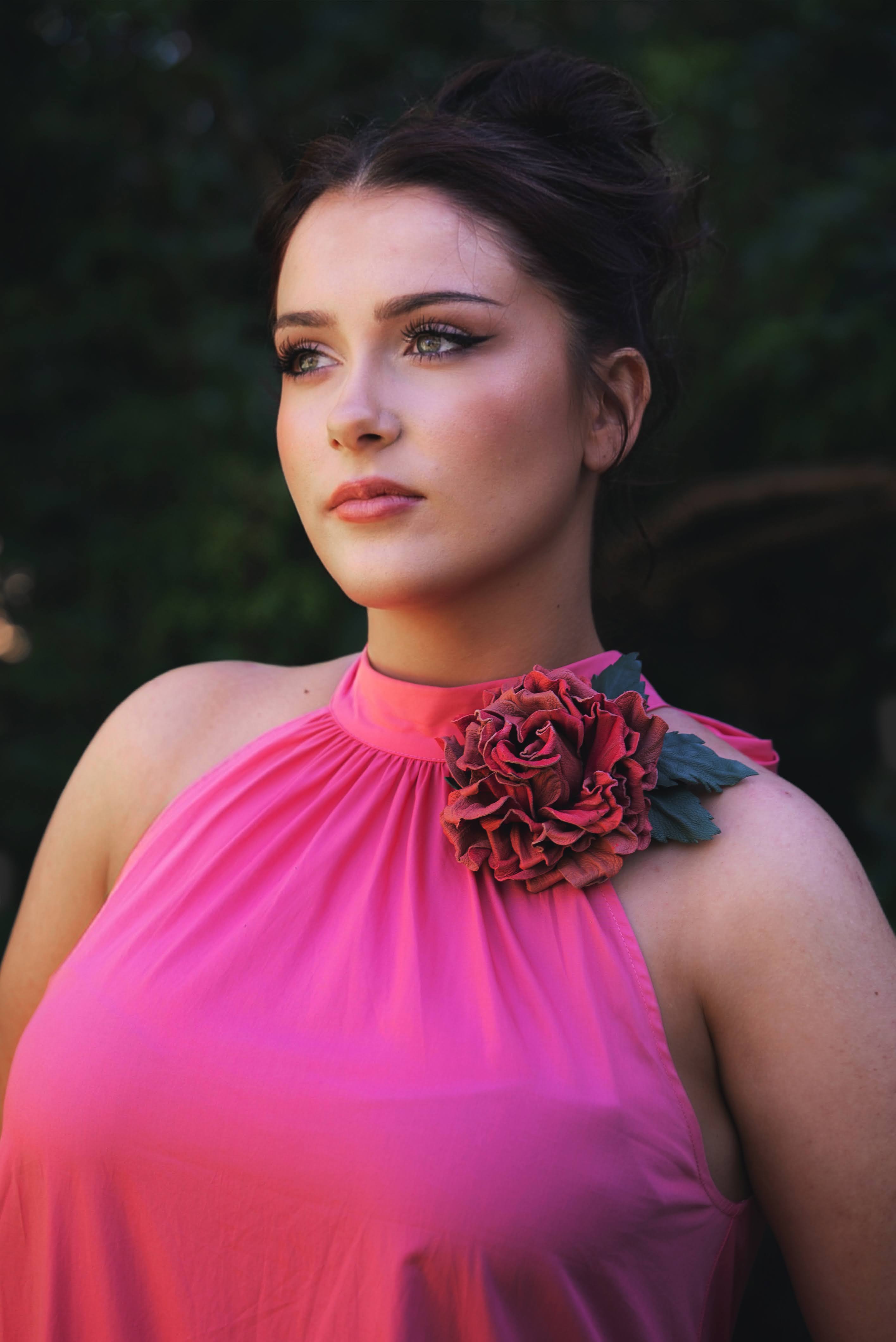 LEATHER dark pink ROSE " Blush Garden", corsage flower, pin brooch flower,  hair hat clip .