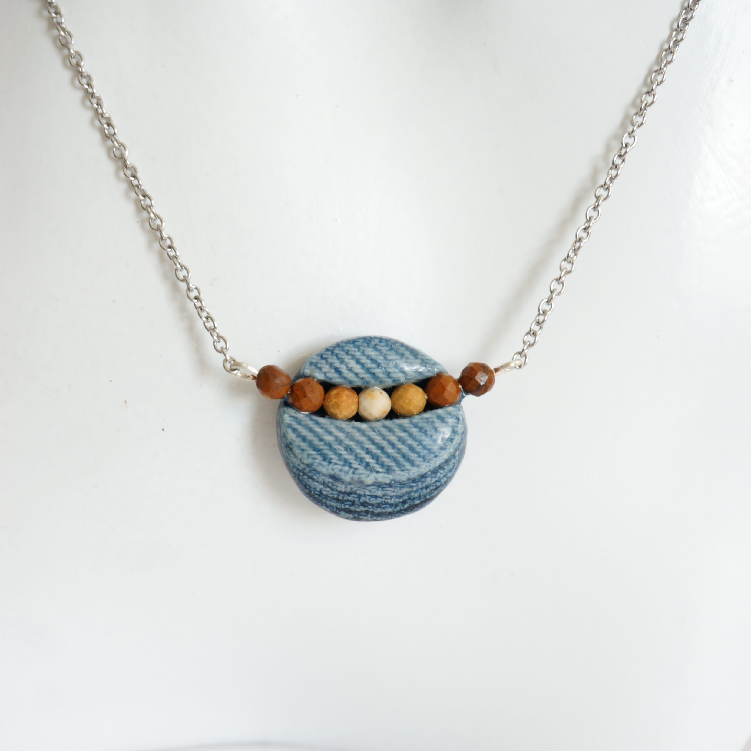 Denim and Jaspar Stone Beads Necklace