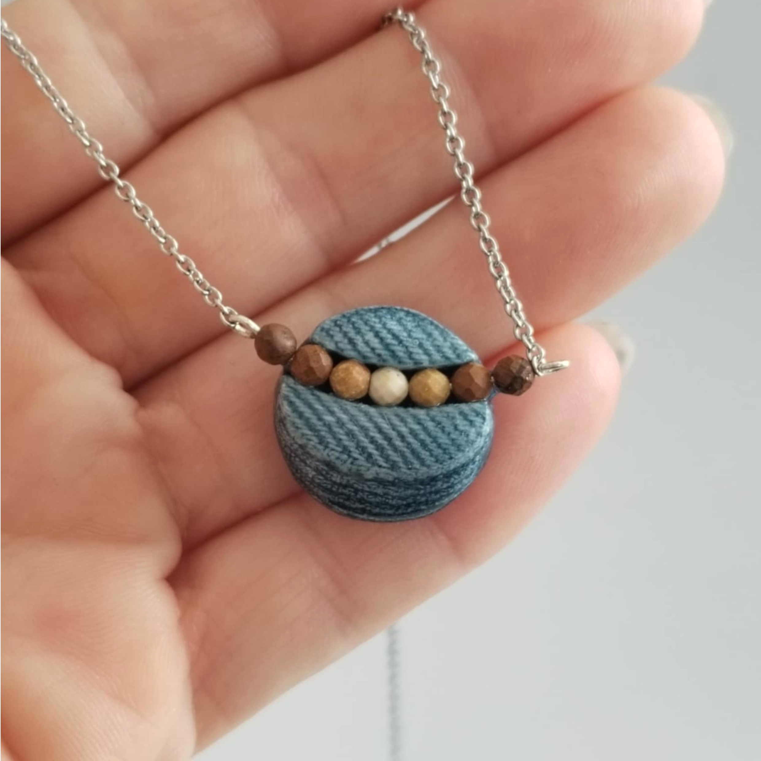 Denim and Jaspar Stone Beads Necklace