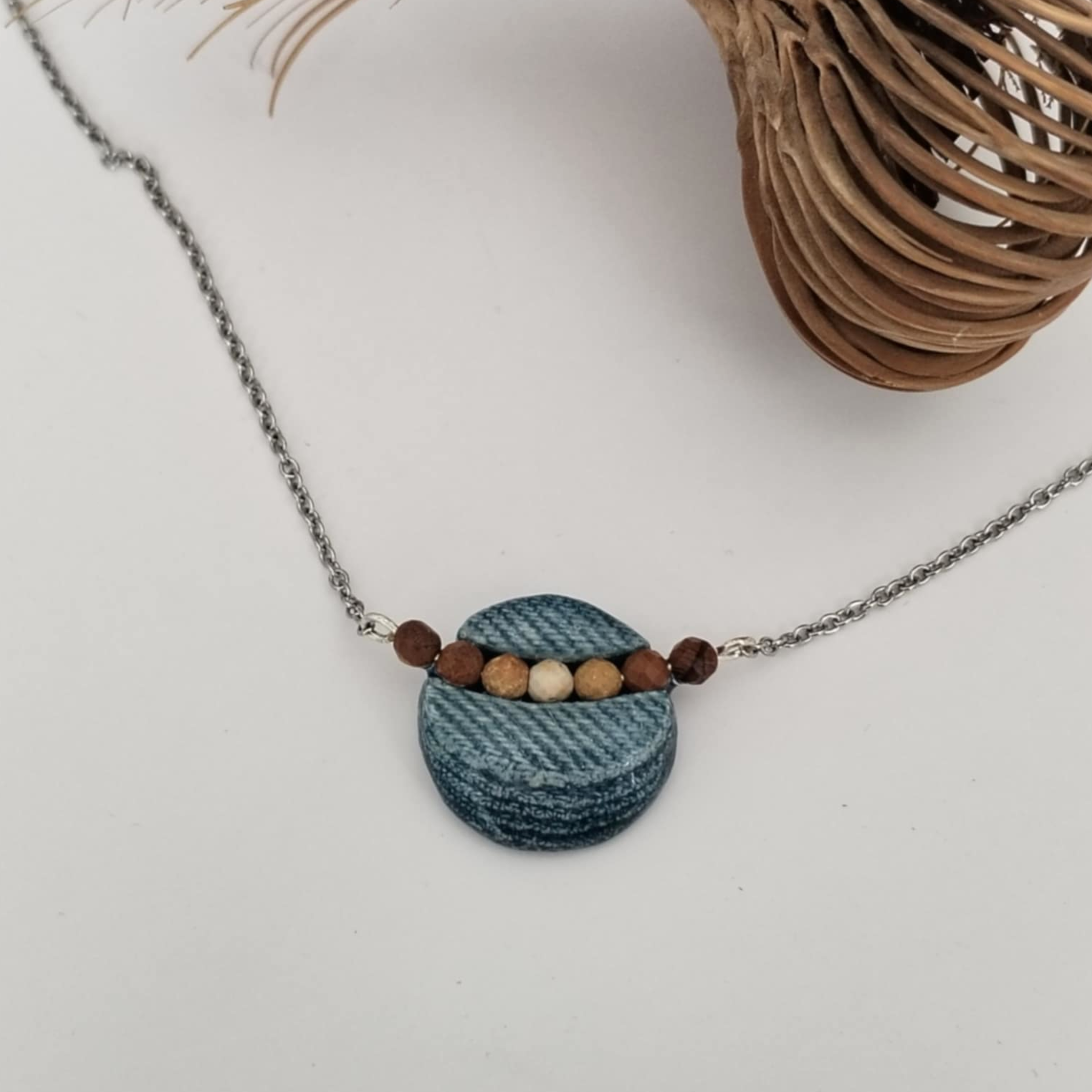 Denim and Jaspar Stone Beads Necklace