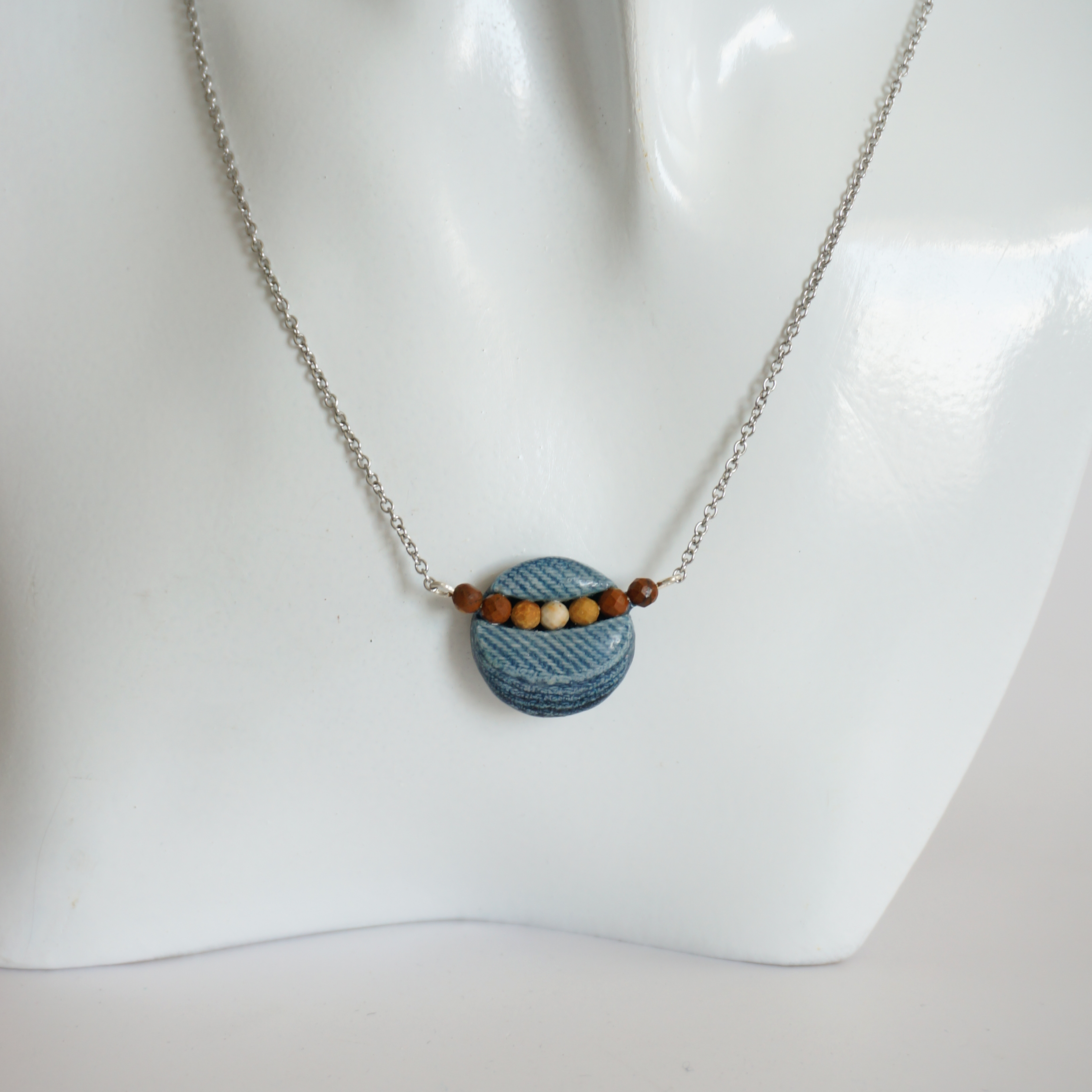 Denim and Jaspar Stone Beads Necklace