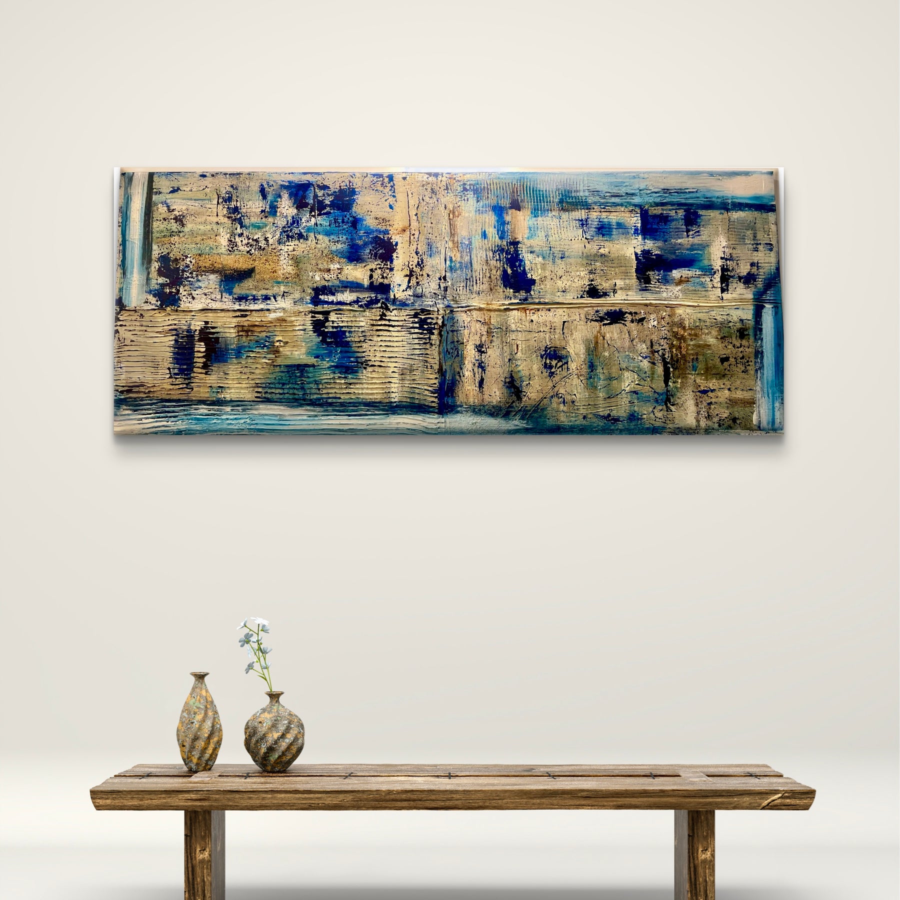 Closer to Fine - Large Textured Acrylic on Canvas with Indigo and Coffee Grinds
