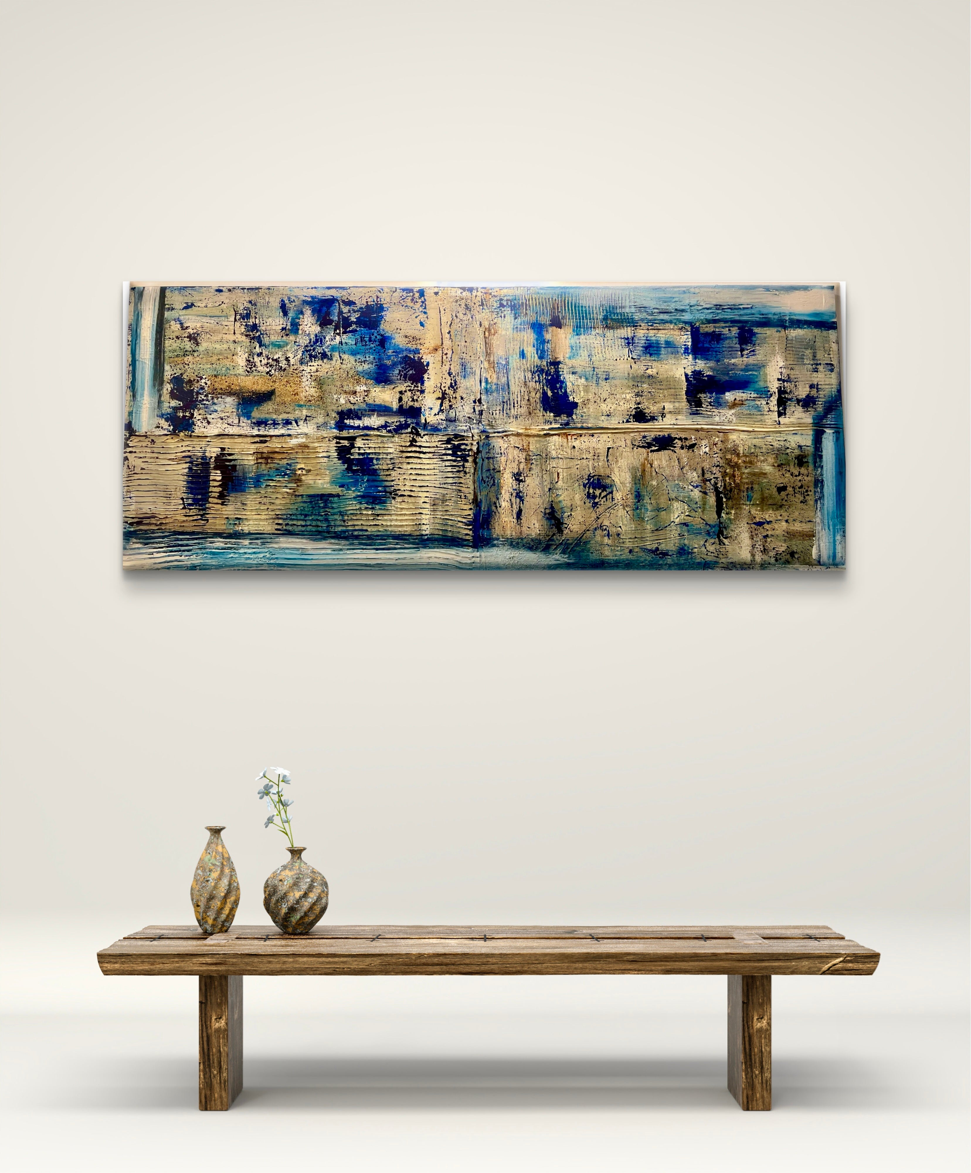 Closer to Fine - Large Textured Acrylic on Canvas with Indigo and Coffee Grinds