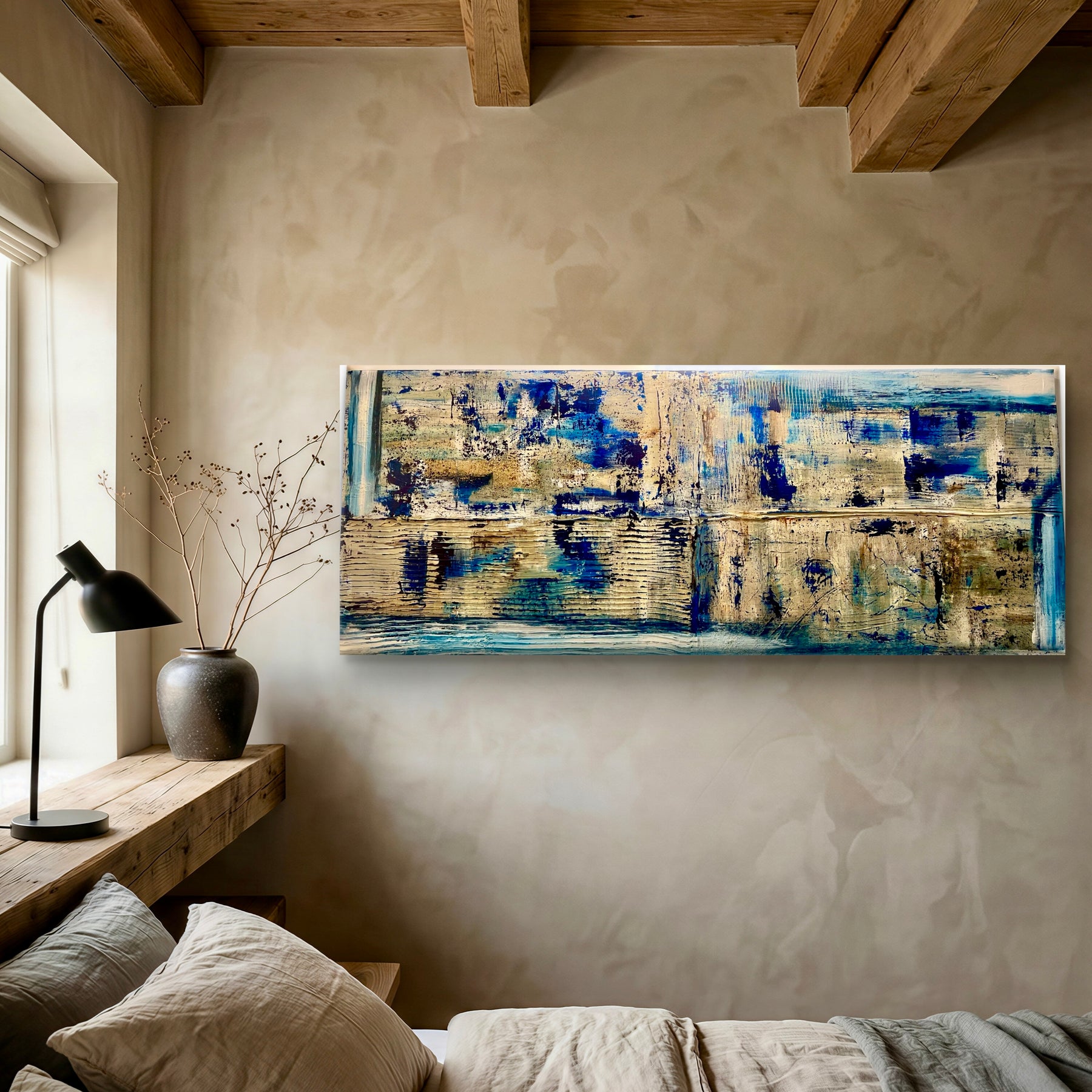 Closer to Fine - Large Textured Acrylic on Canvas with Indigo and Coffee Grinds