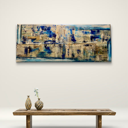 Closer to Fine - Large Textured Acrylic on Canvas with Indigo and Coffee Grinds