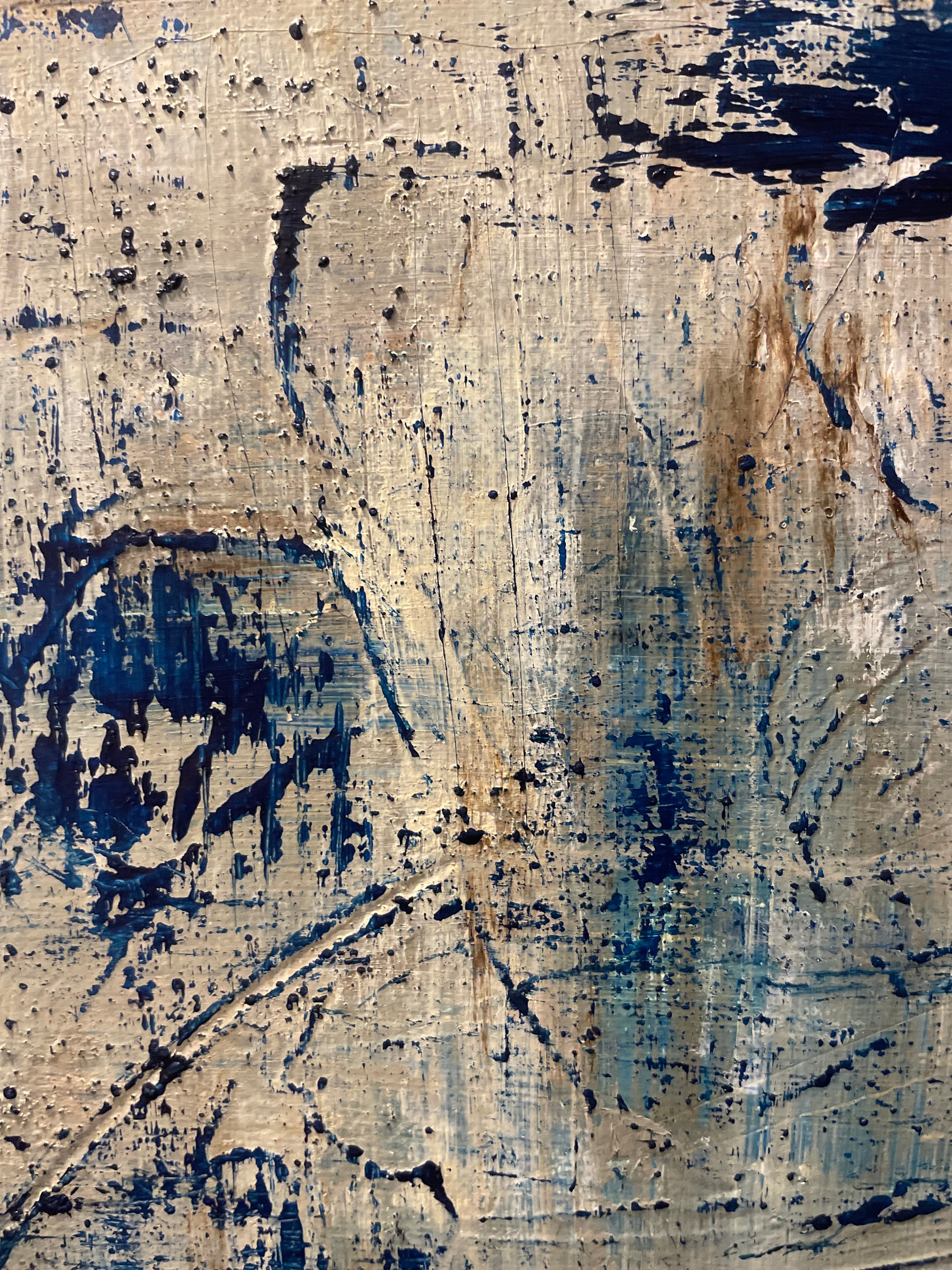 Closer to Fine - Large Textured Acrylic on Canvas with Indigo and Coffee Grinds