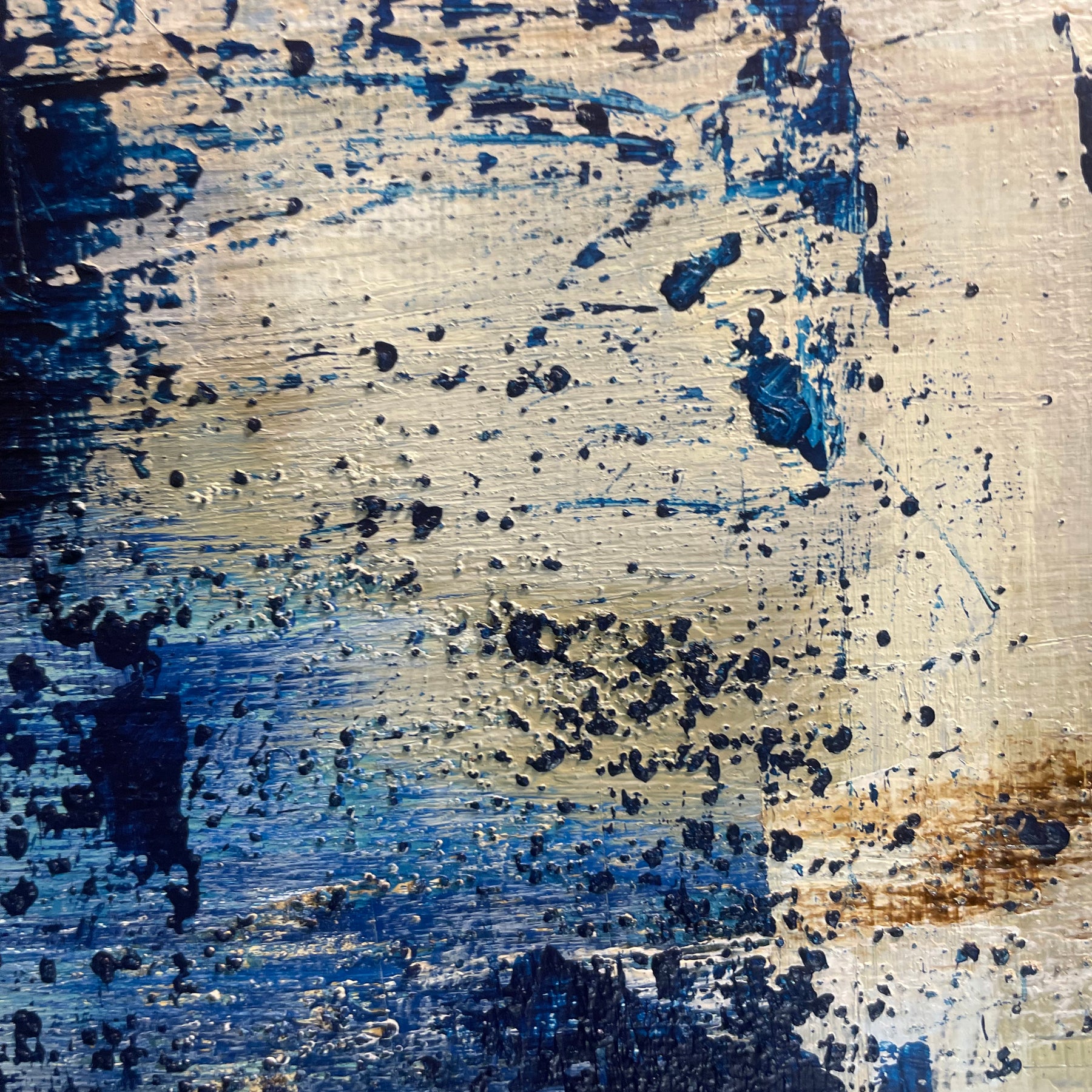 Closer to Fine - Large Textured Acrylic on Canvas with Indigo and Coffee Grinds