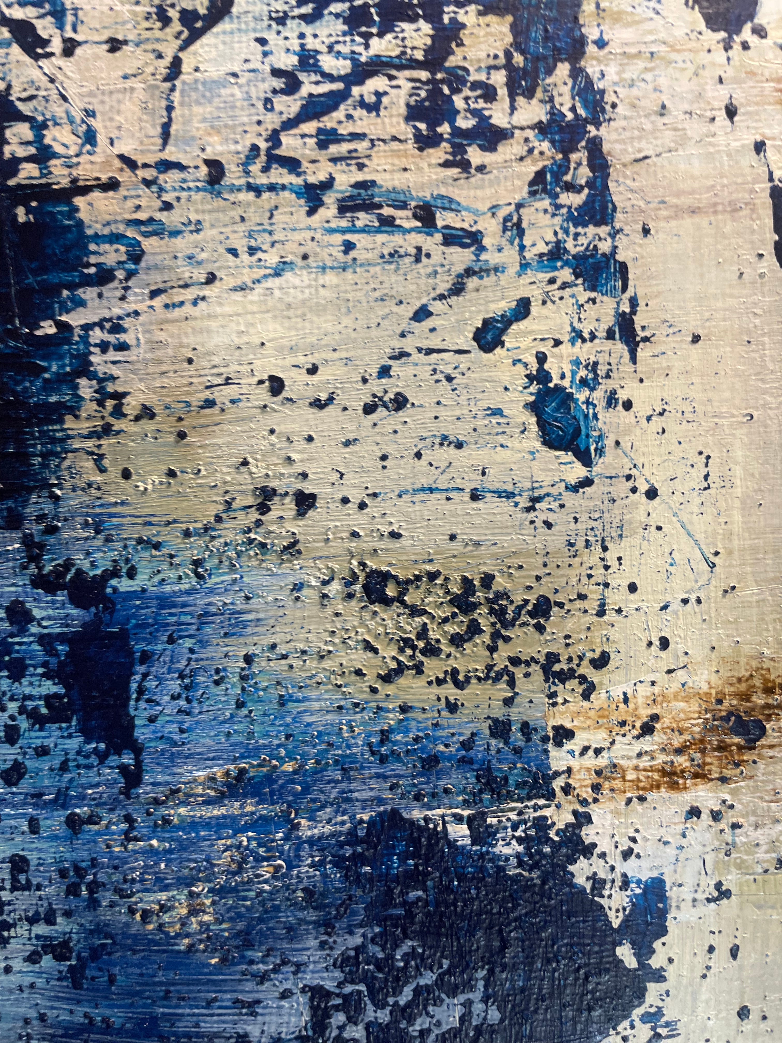 Closer to Fine - Large Textured Acrylic on Canvas with Indigo and Coffee Grinds