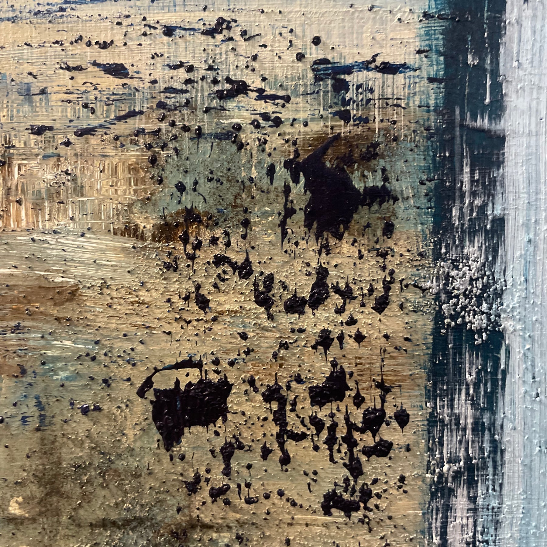 Closer to Fine - Large Textured Acrylic on Canvas with Indigo and Coffee Grinds