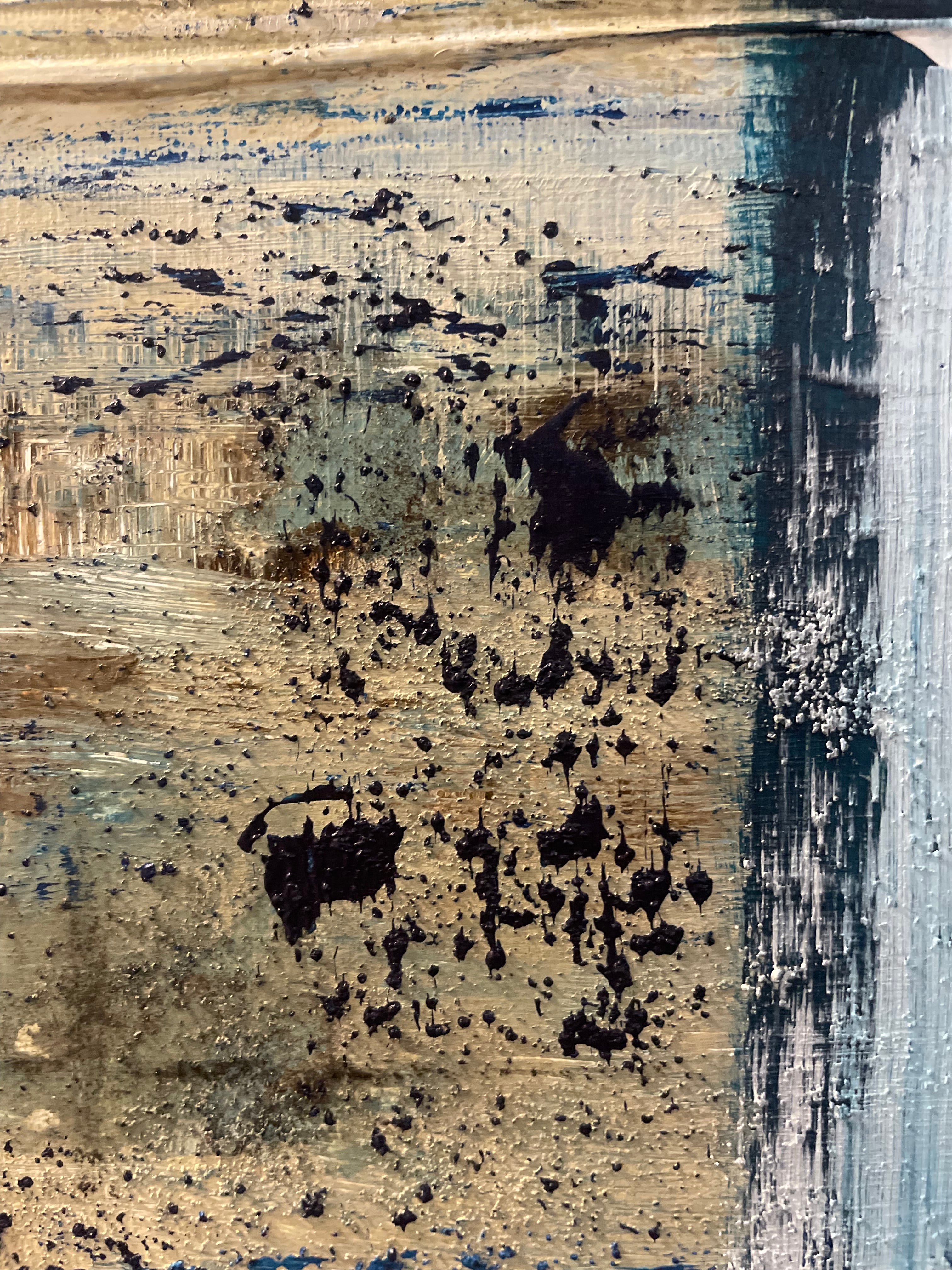Closer to Fine - Large Textured Acrylic on Canvas with Indigo and Coffee Grinds