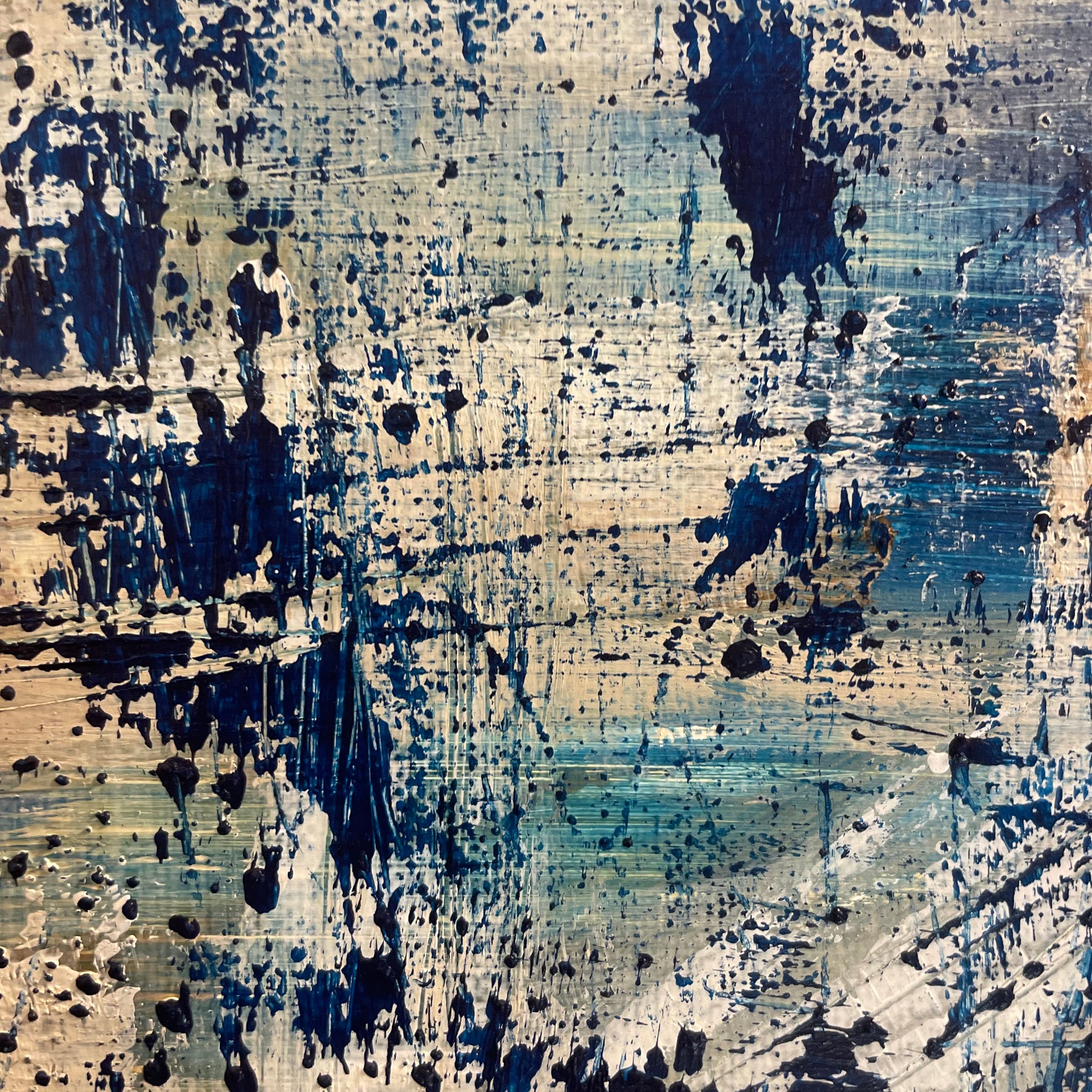 Closer to Fine - Large Textured Acrylic on Canvas with Indigo and Coffee Grinds
