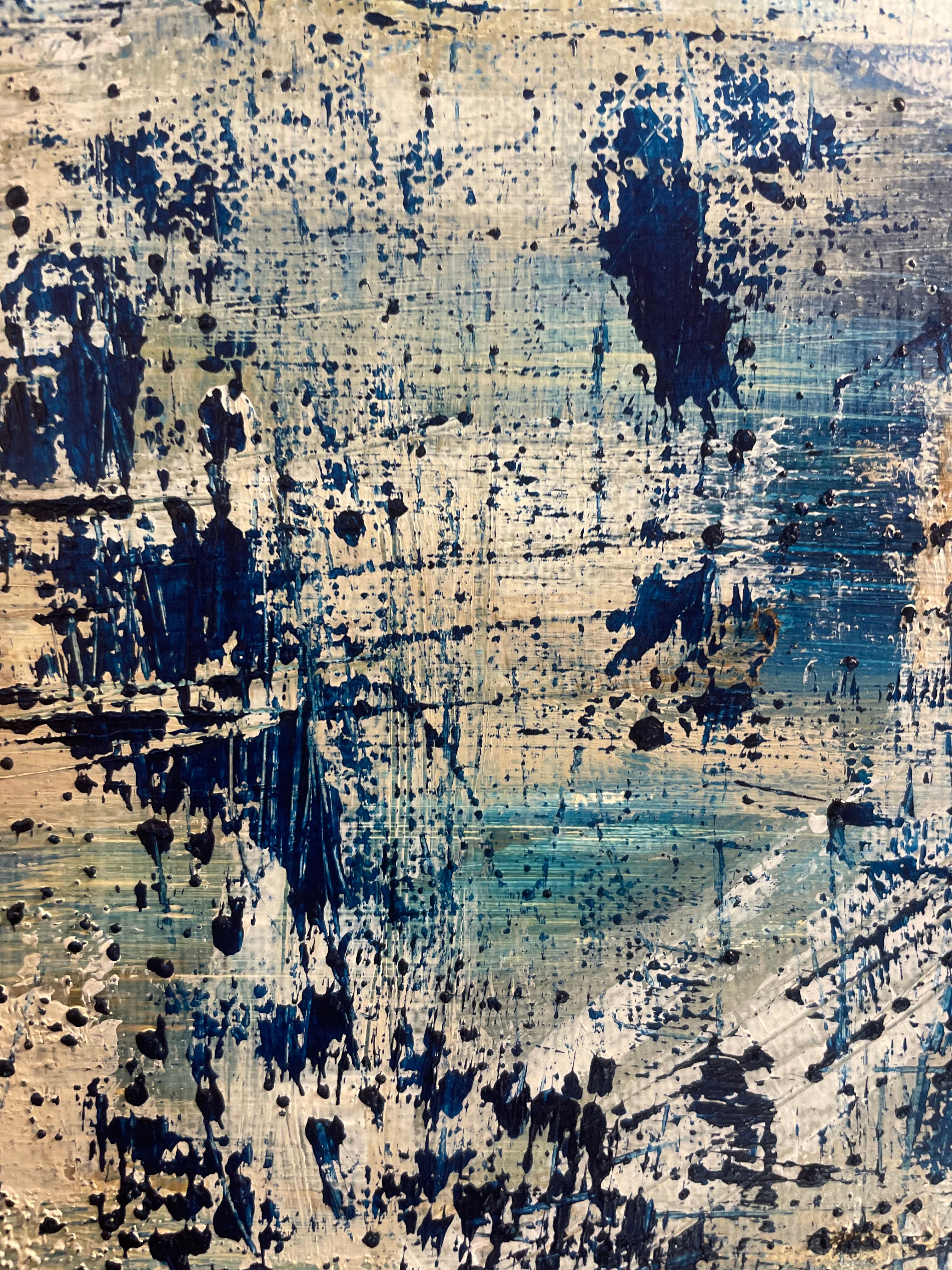 Closer to Fine - Large Textured Acrylic on Canvas with Indigo and Coffee Grinds