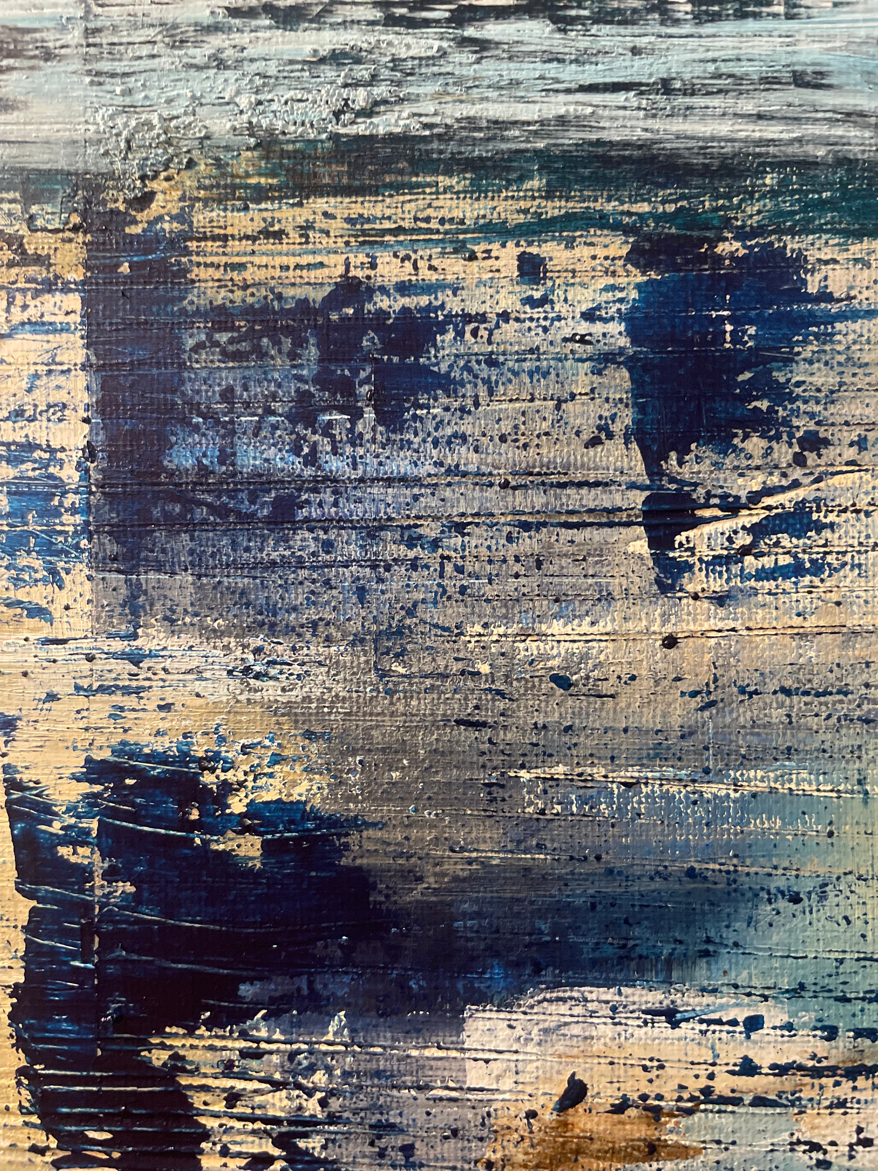 Closer to Fine - Large Textured Acrylic on Canvas with Indigo and Coffee Grinds