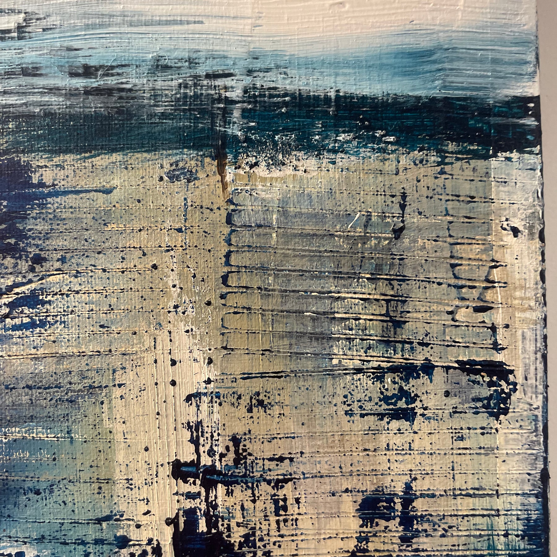 Closer to Fine - Large Textured Acrylic on Canvas with Indigo and Coffee Grinds