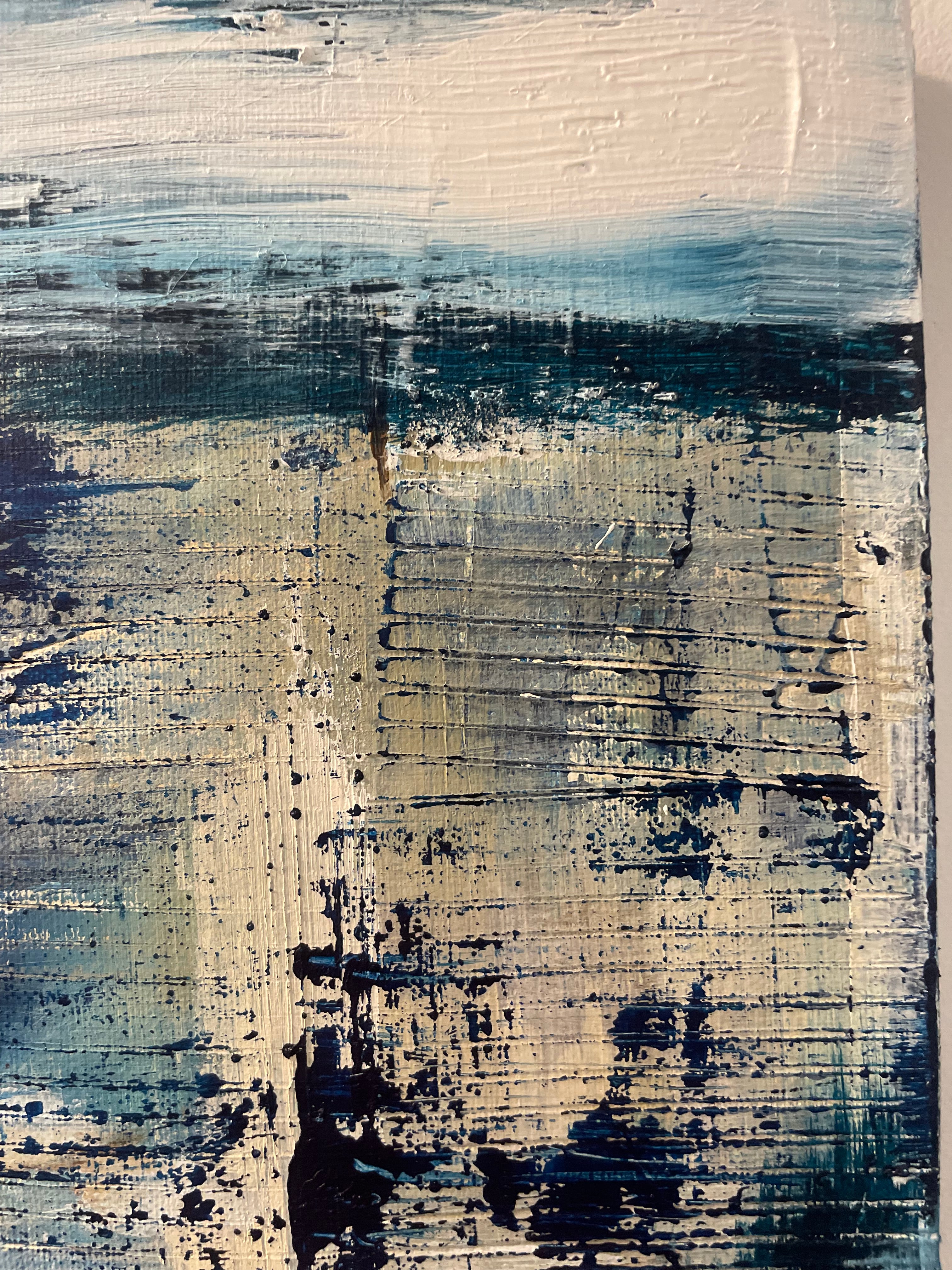 Closer to Fine - Large Textured Acrylic on Canvas with Indigo and Coffee Grinds