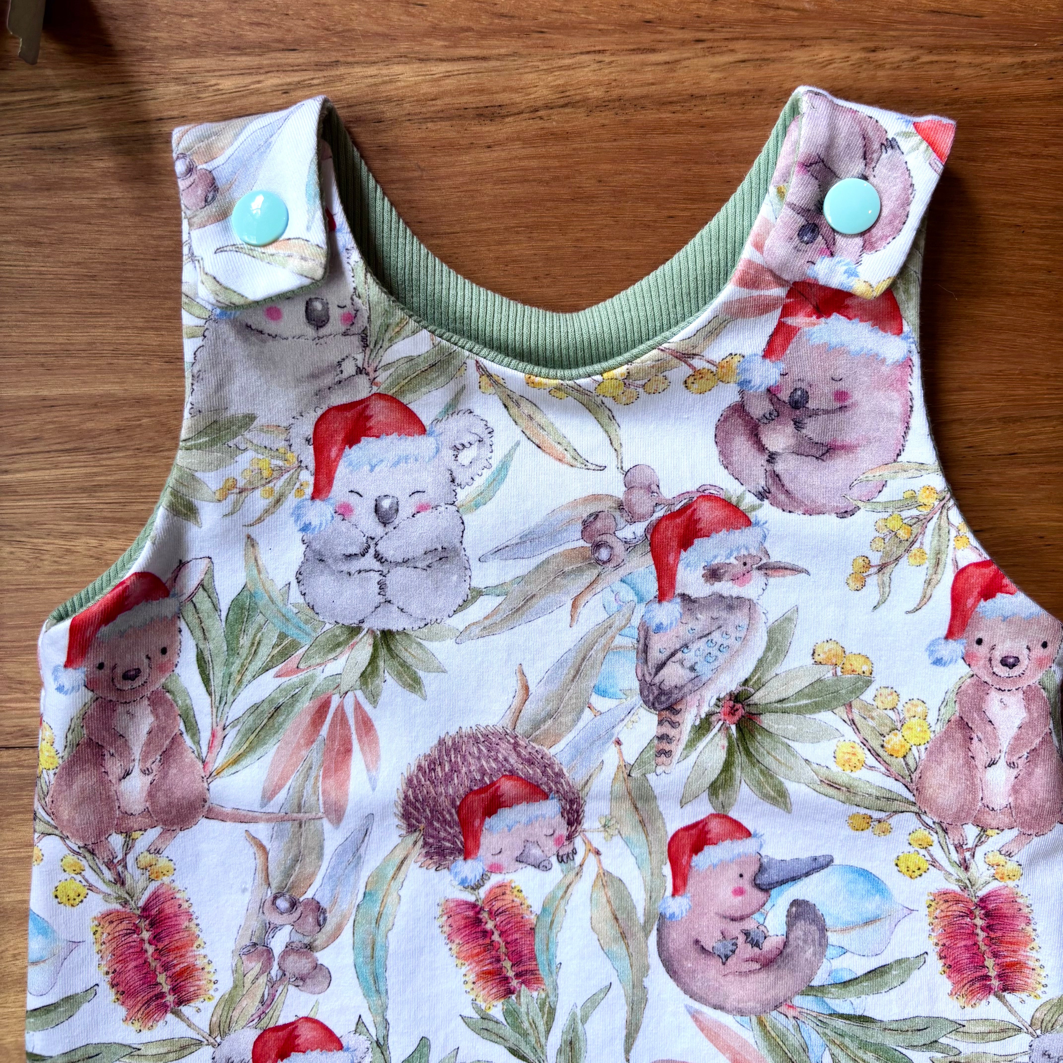 Christmas Baby Summer Romper - Green Aussie Animals