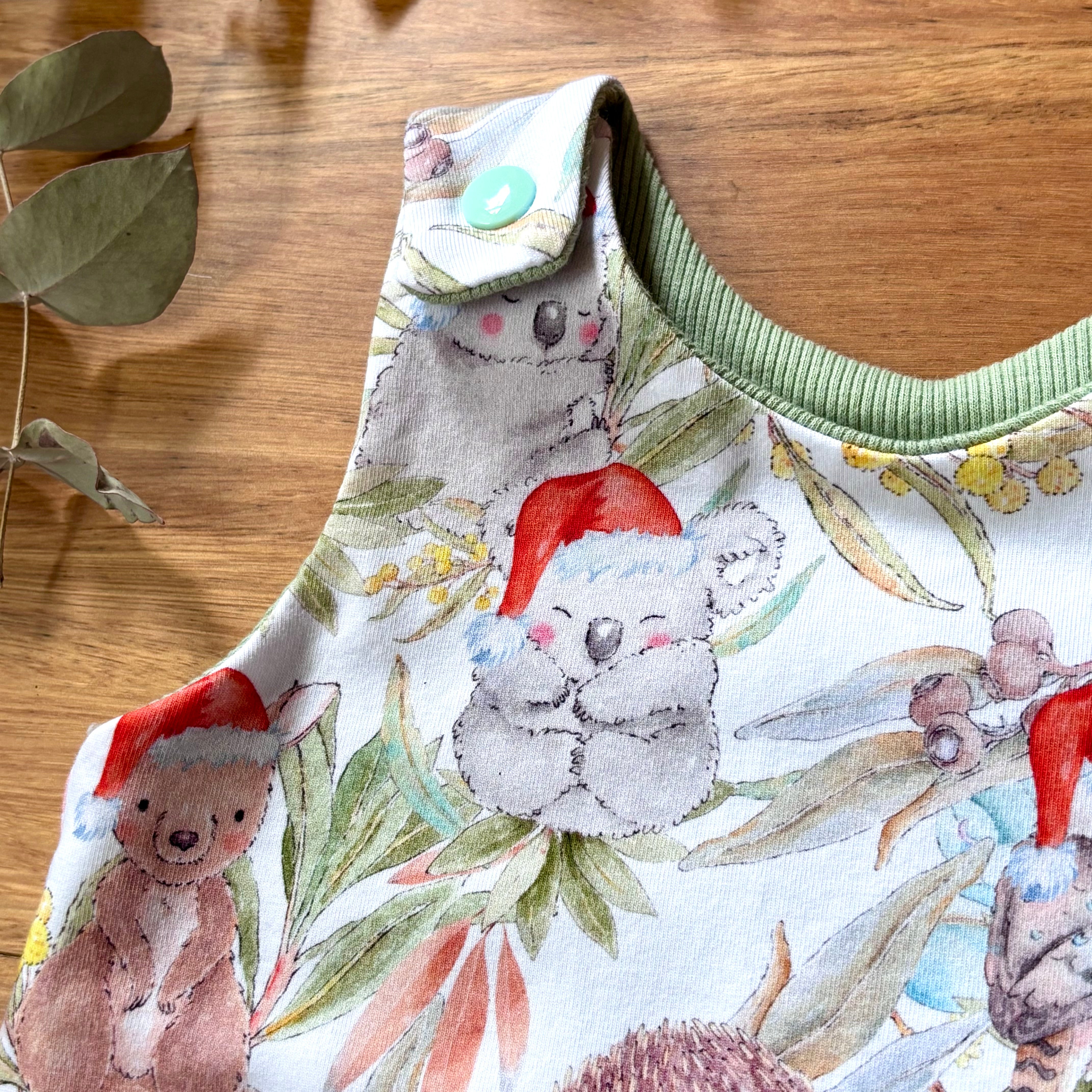 Christmas Baby Summer Romper - Green Aussie Animals