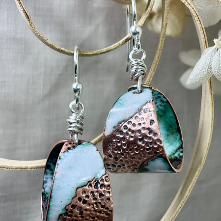 Enamel and recycled copper earrings. Handmade