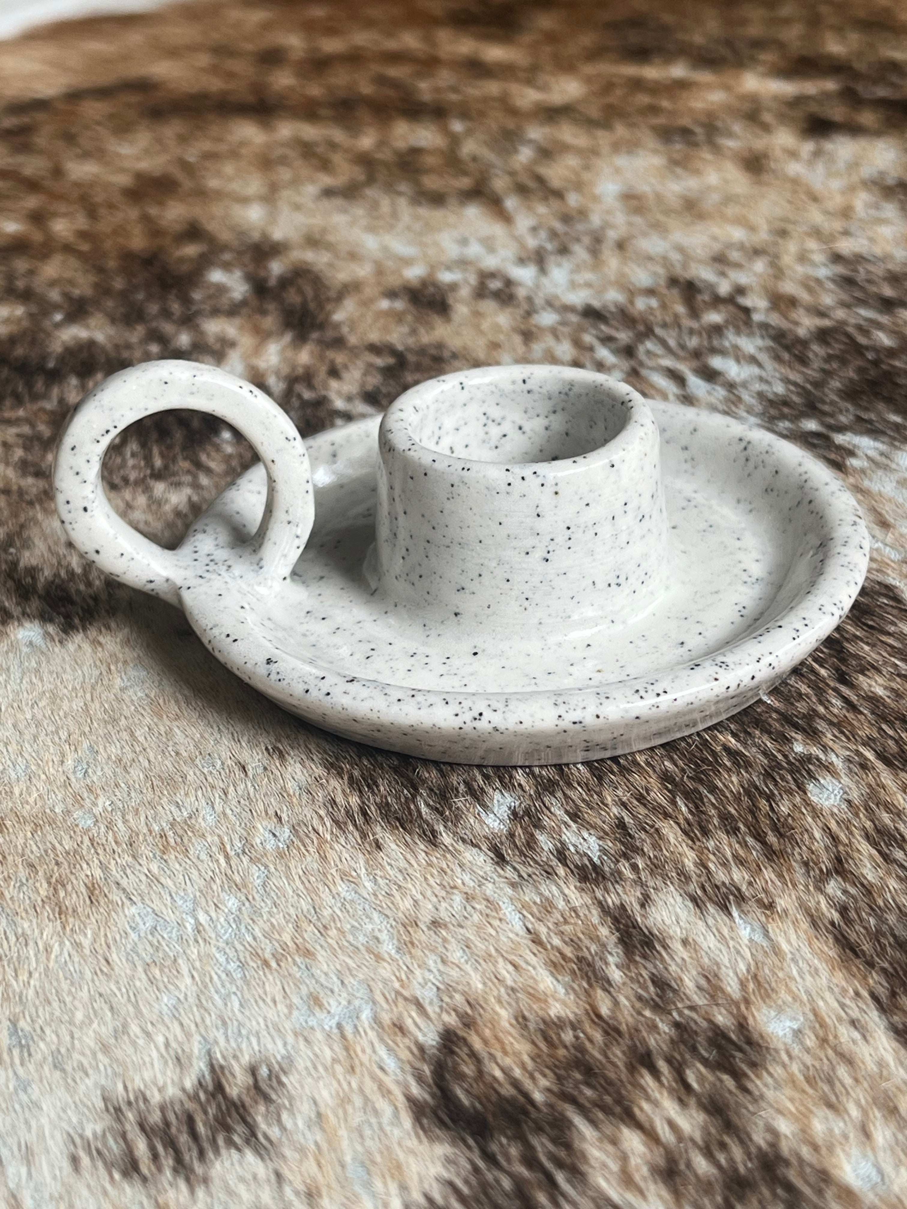 Petite Ceramic Candlestick Holders with beeswax candles