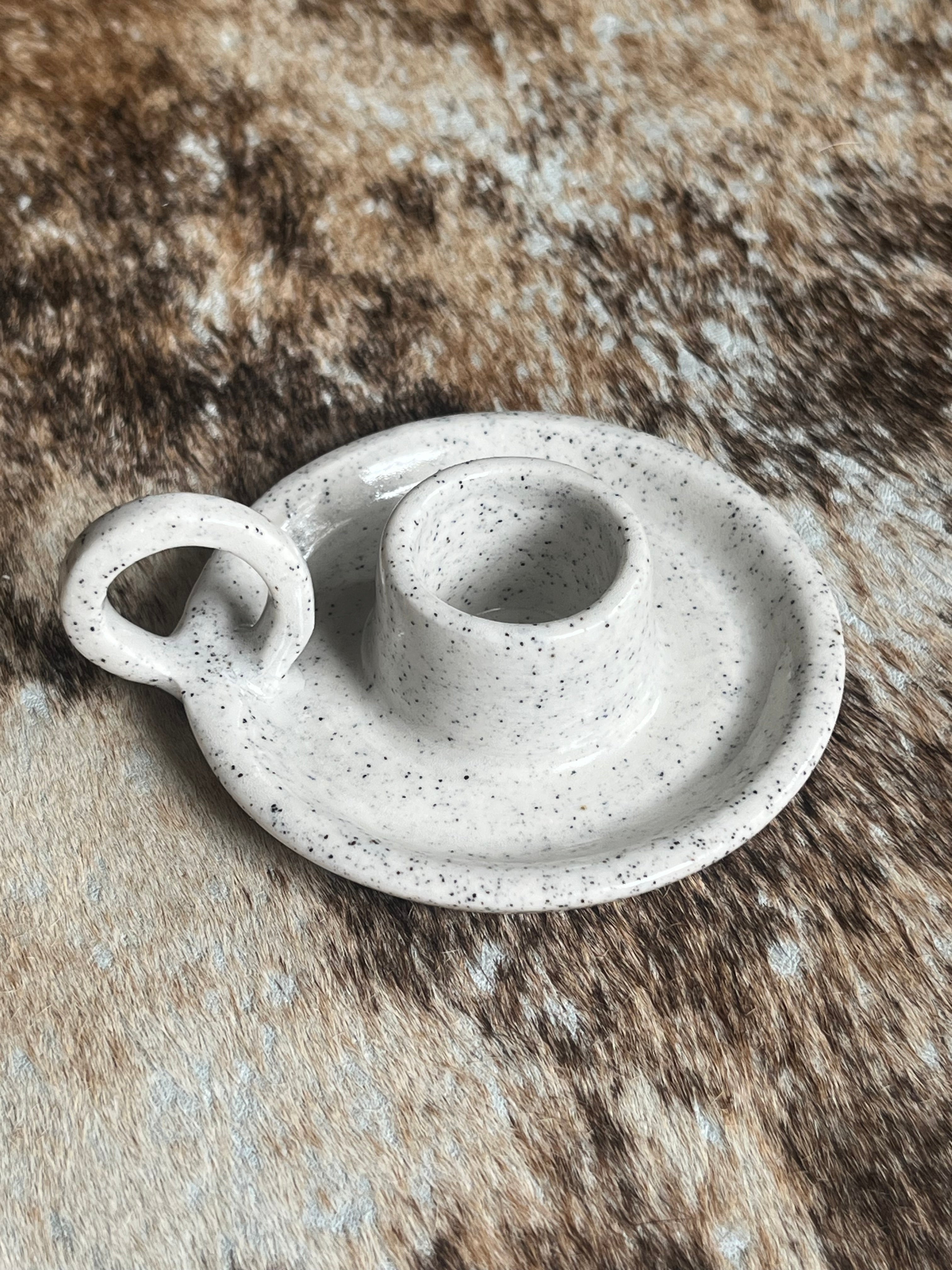 Petite Ceramic Candlestick Holders with beeswax candles